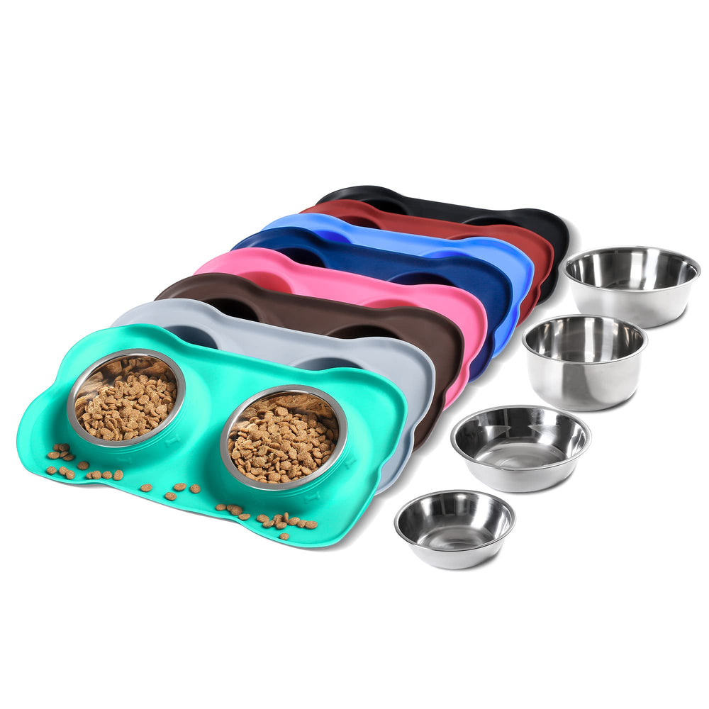 Hubulk platos dobles en acero inoxidable para agua y comida, duraderos y fáciles de limpiar.