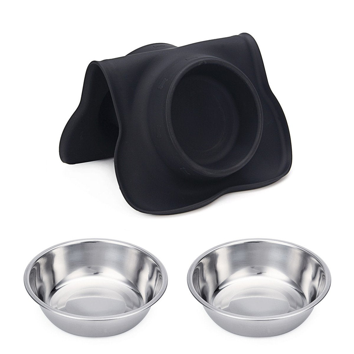 Hubulk juego de tazones con acero inoxidable y silicona, apto para perros y gatos.