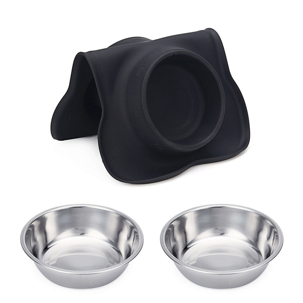 Hubulk juego de tazones con acero inoxidable y silicona, apto para perros y gatos.