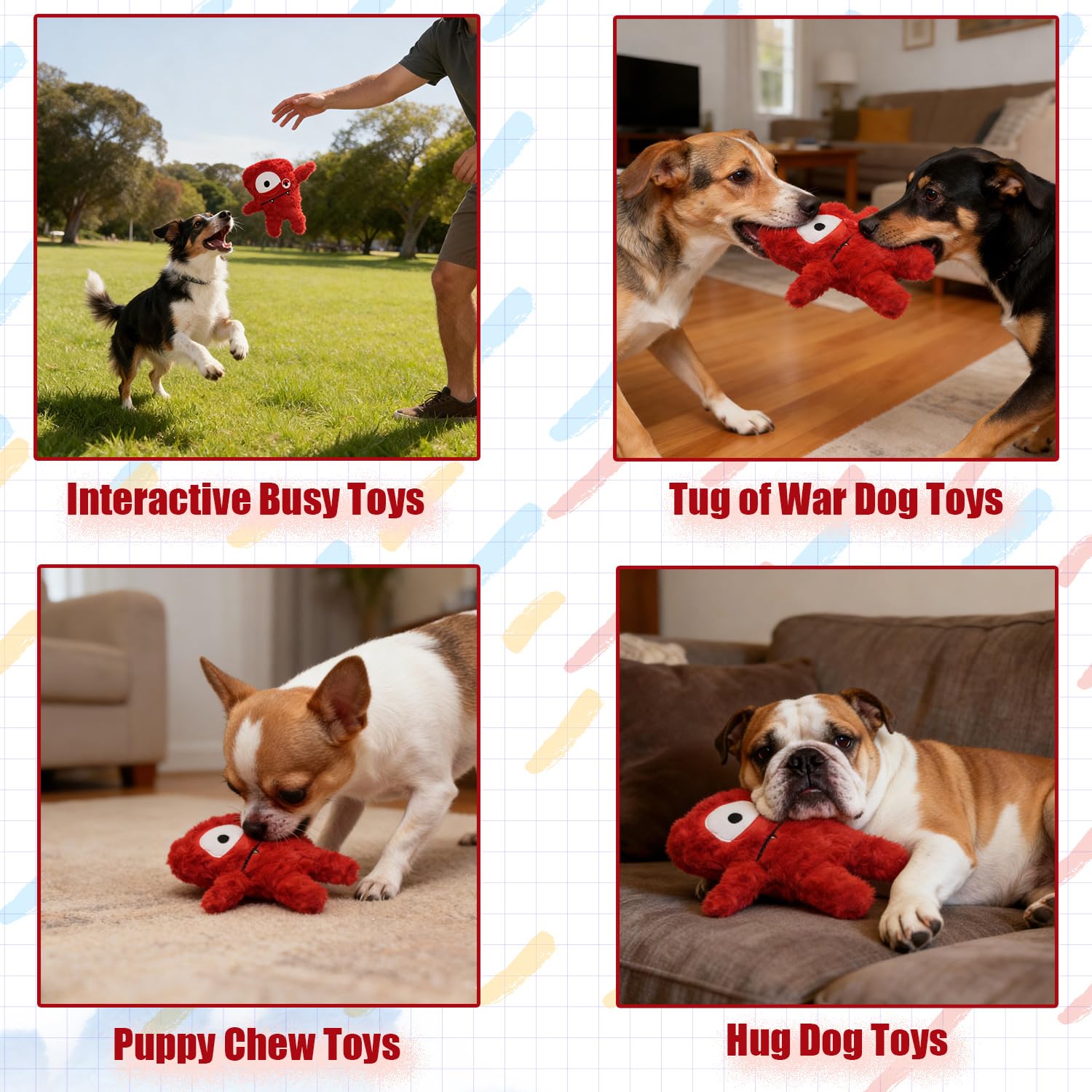 HUGEME JUGUETE PARA PERRO: PELUCHE SUAVE, IDEAL PARA DIENTES Y MORDISCOS.