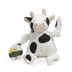 HuggleHounds Dottie Cow Knottie: juguete peluche duradero para perros grandes.