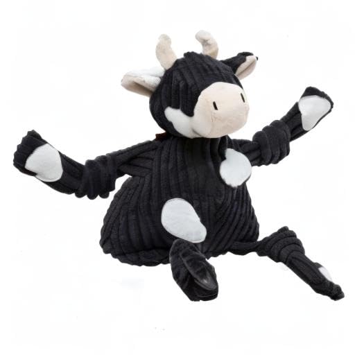Angus Cow Knottie de HuggleHounds, fácil de sostener; buena opción para entretenimiento suave.