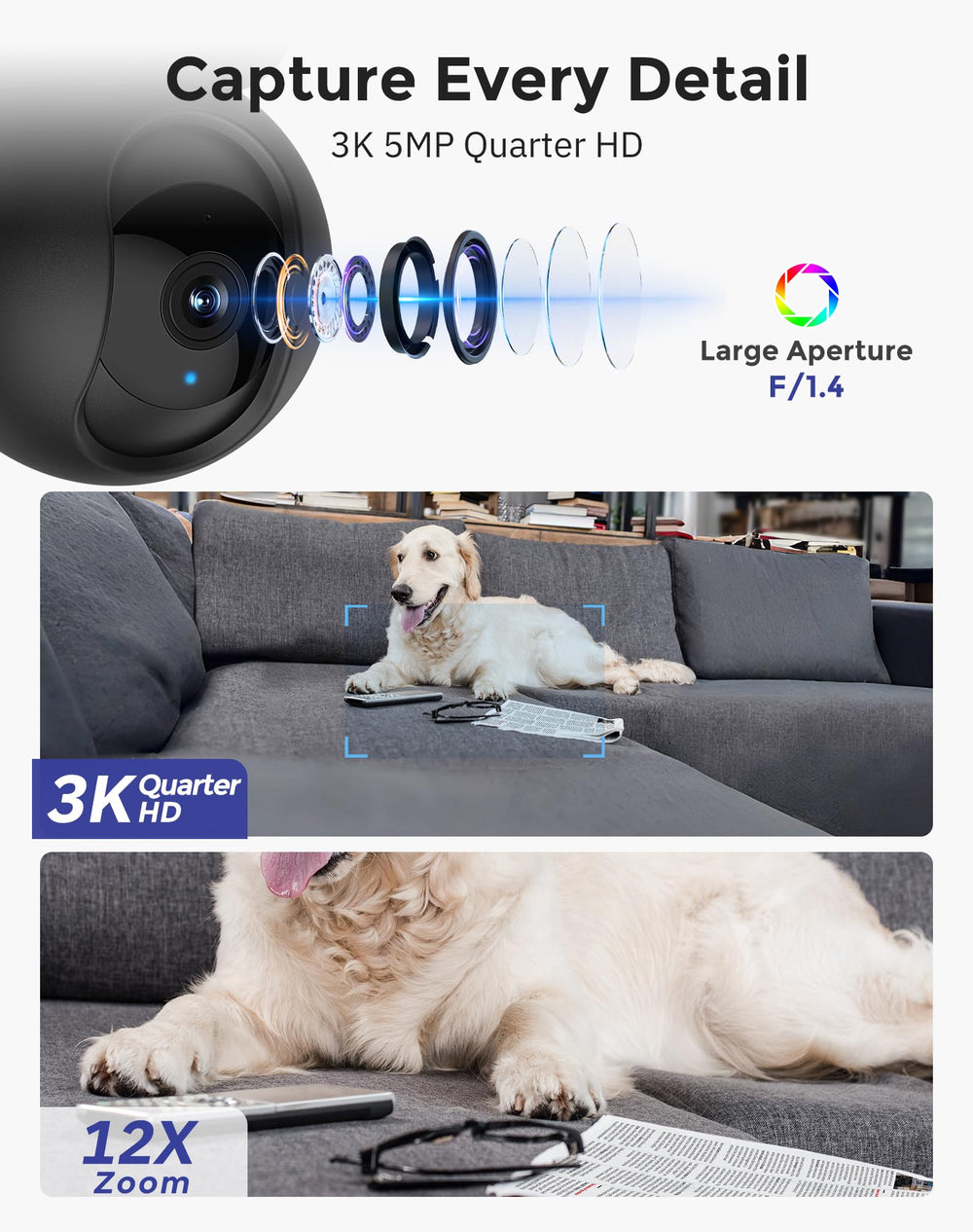 Hugolog 3K 5MP detección de personas y mascotas