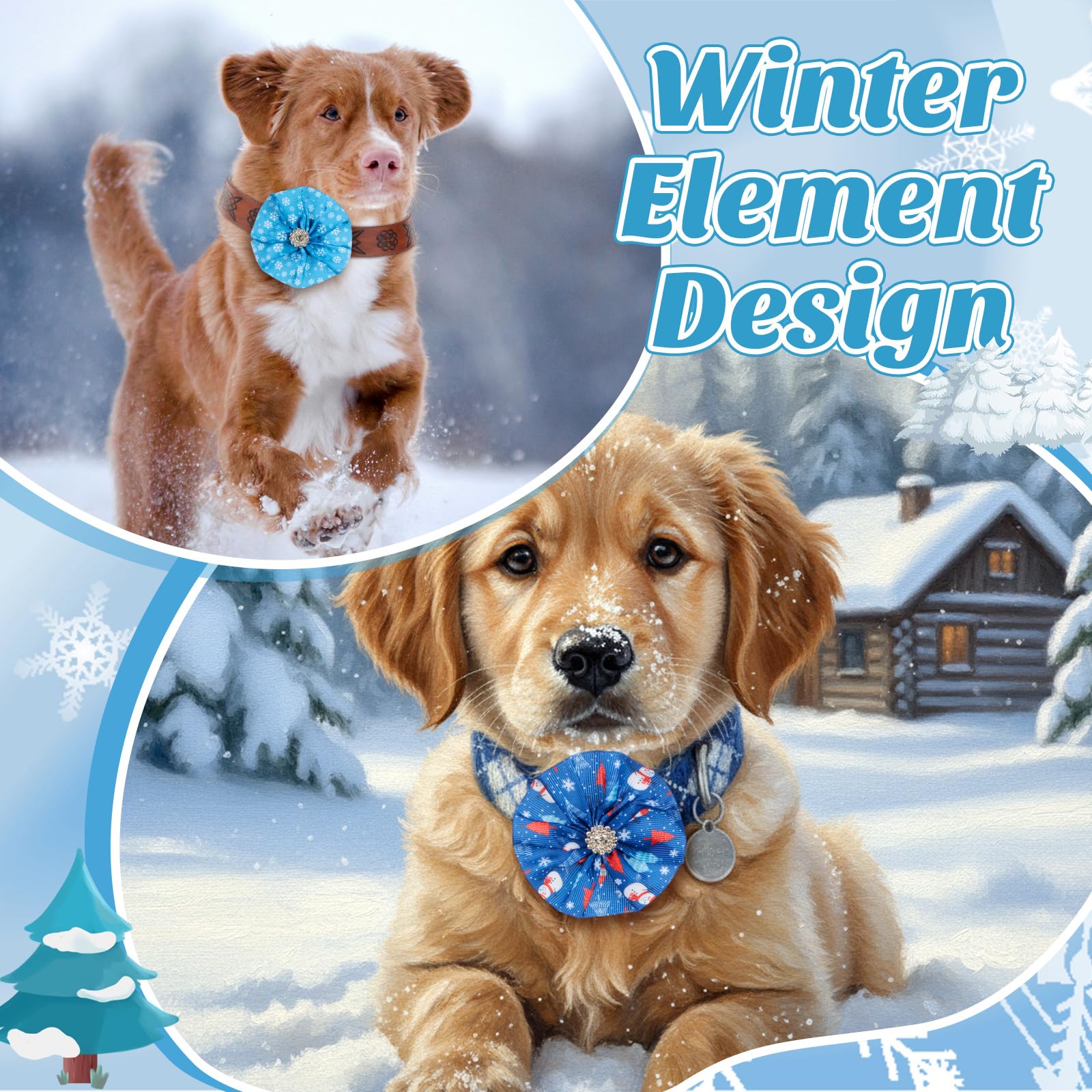 Lazo Huhumy para collar de perro con copos de nieve; ideal para sesiones.