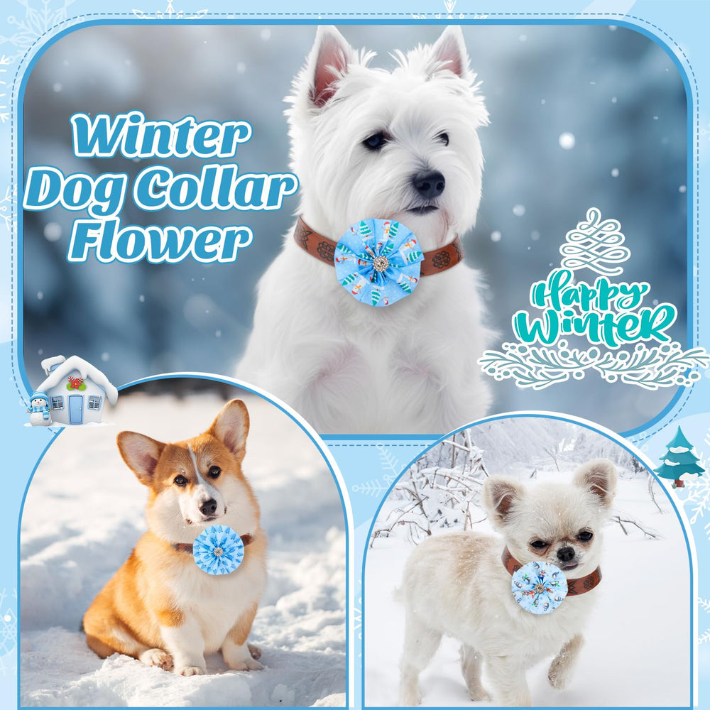 Lazo Huhumy para collar de perro invierno copos nieve azul blanco; ideal para paseos.
