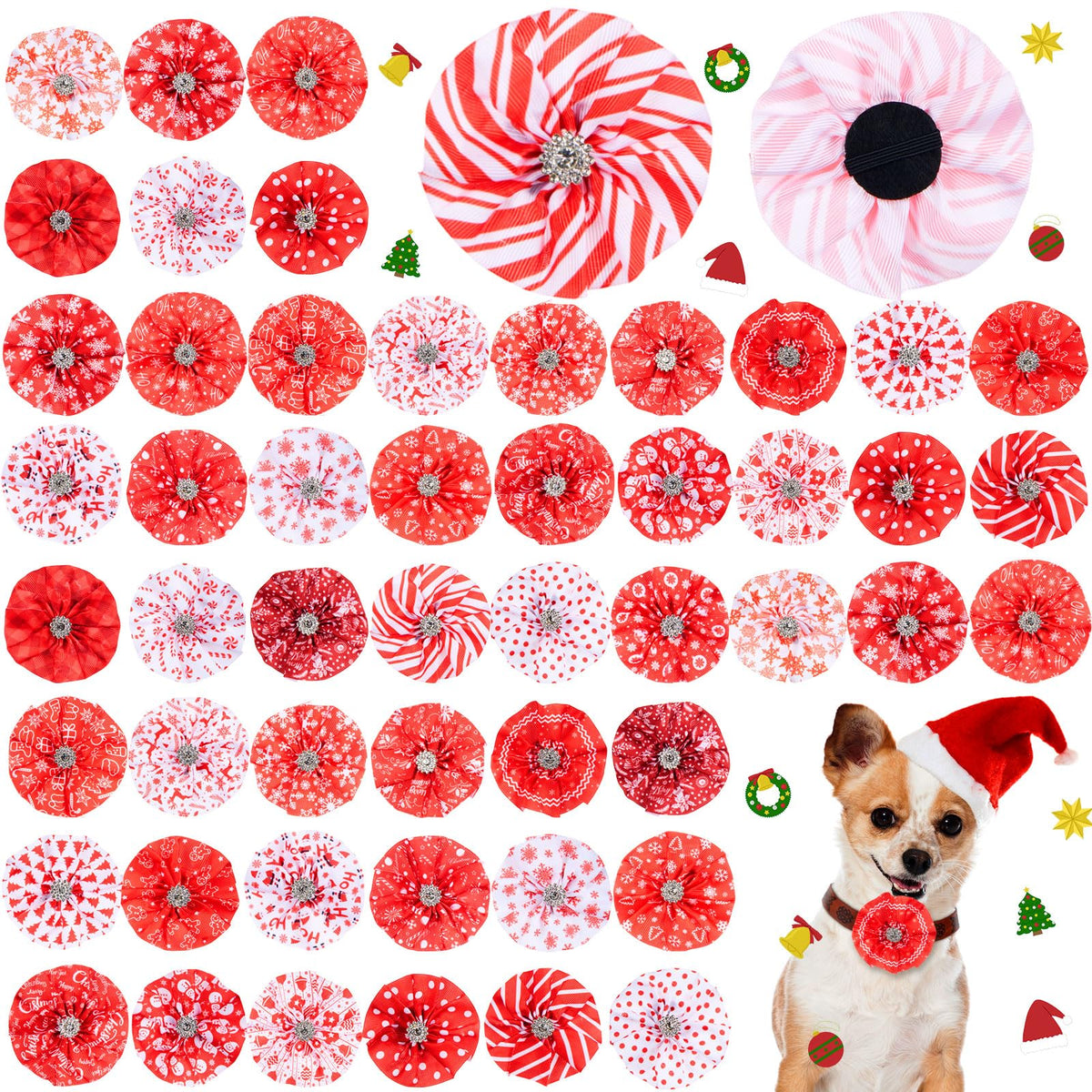 Lazo navideño para collar Huhumy, rojo y blanco, para foto festiva