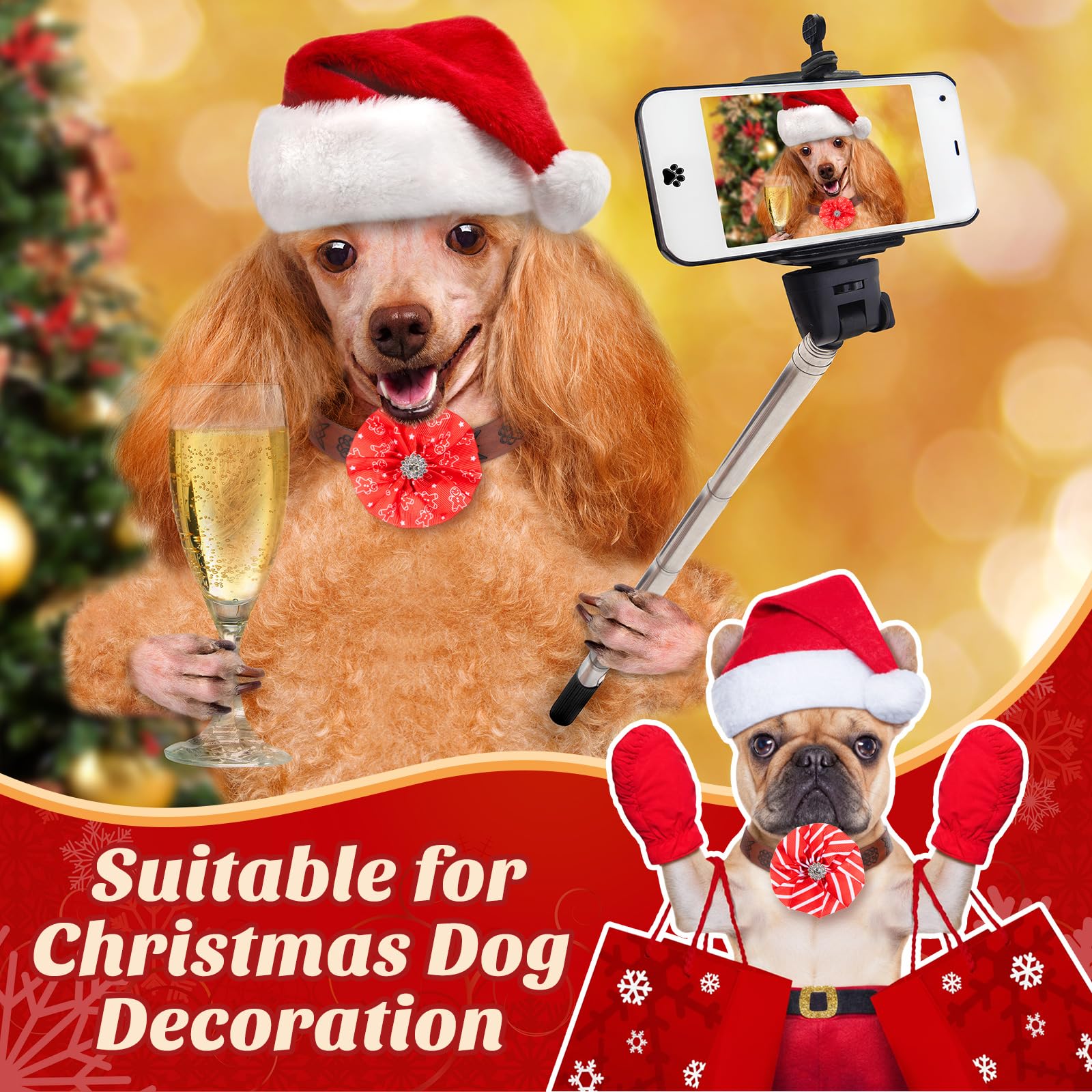 Adorno de lazo para collar Huhumy, tema navideño, perro