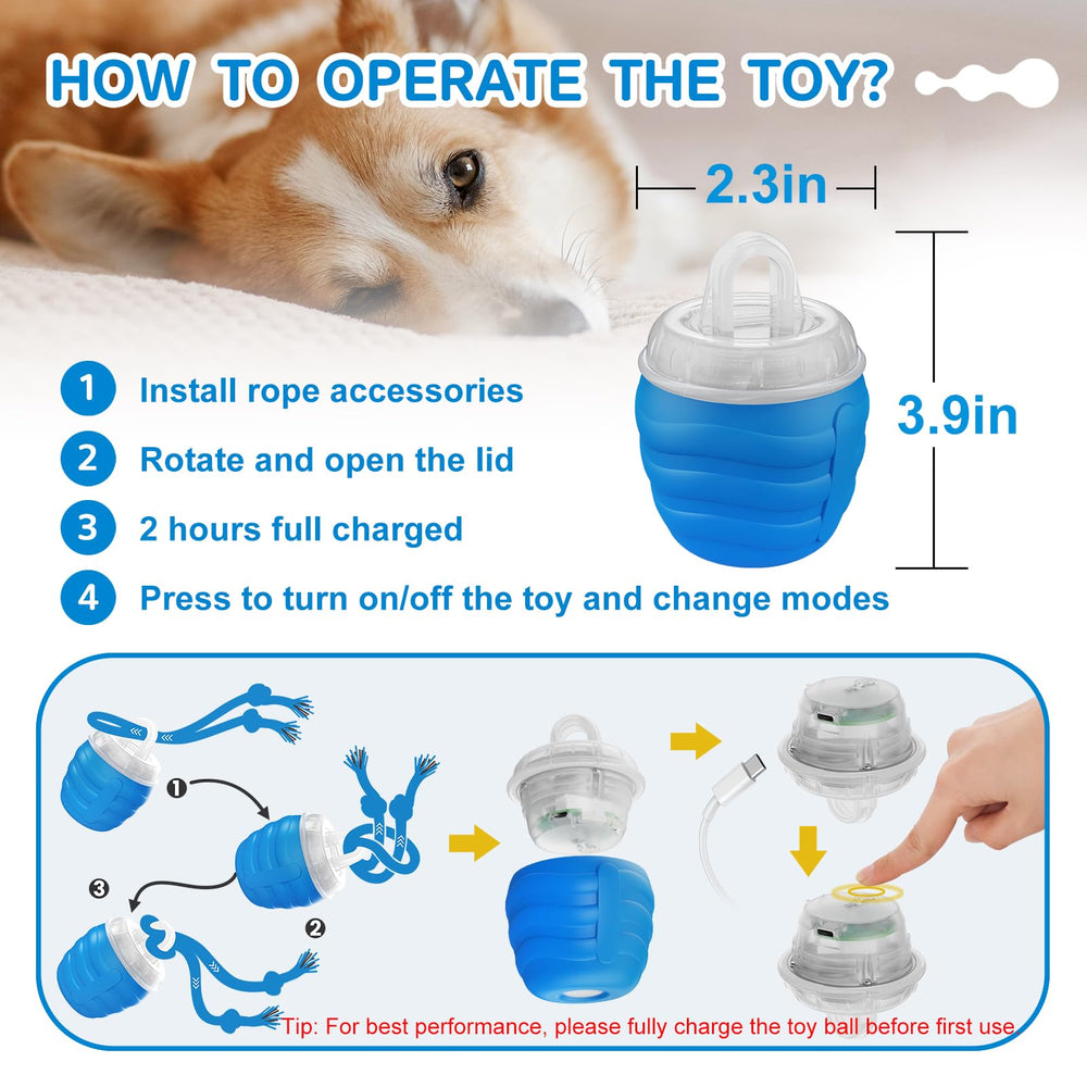 Huimpet bola interactiva con accesorios: cuerdas y cable de carga.