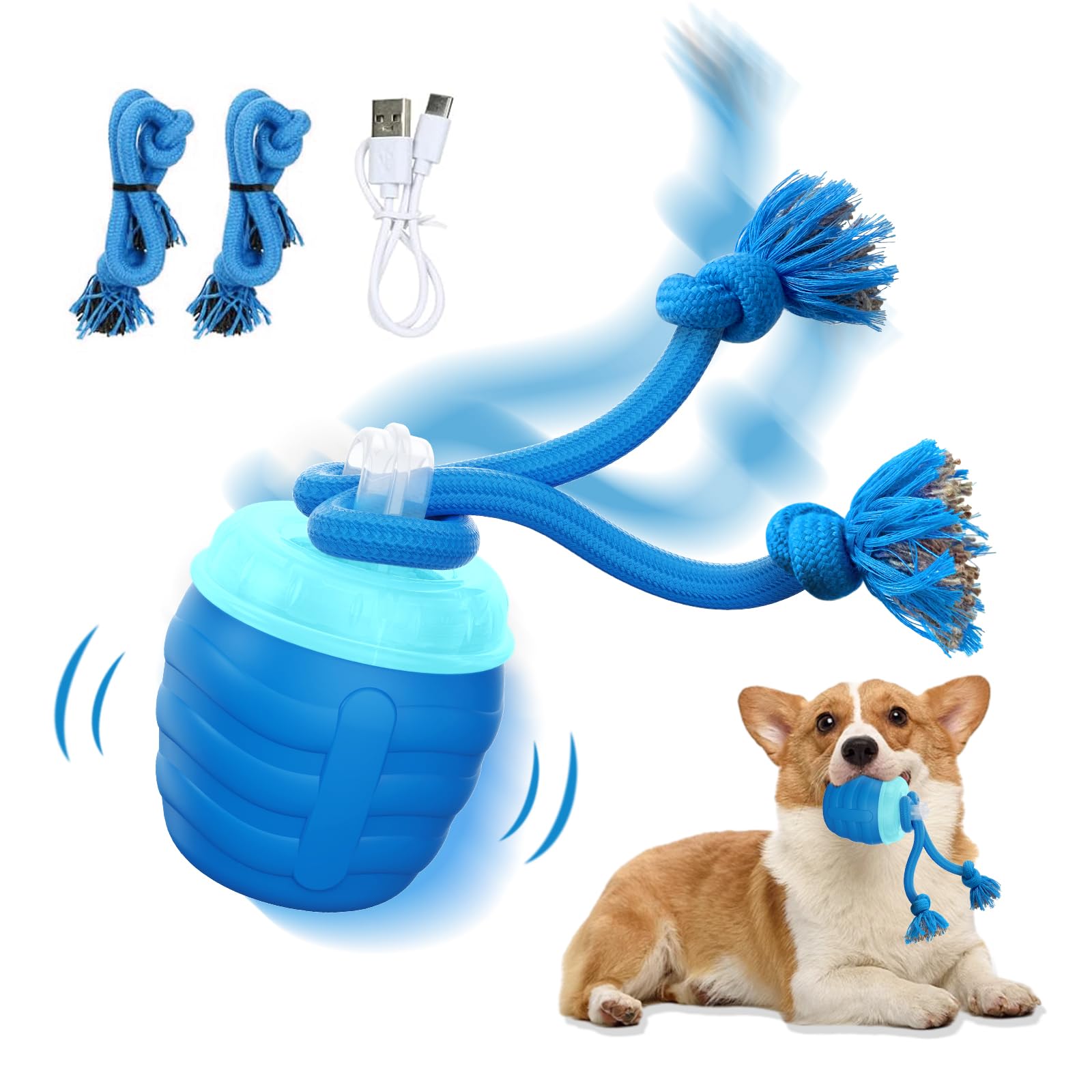 Huimpet bola interactiva para perro azul, ideal para juego activo y estimulación.