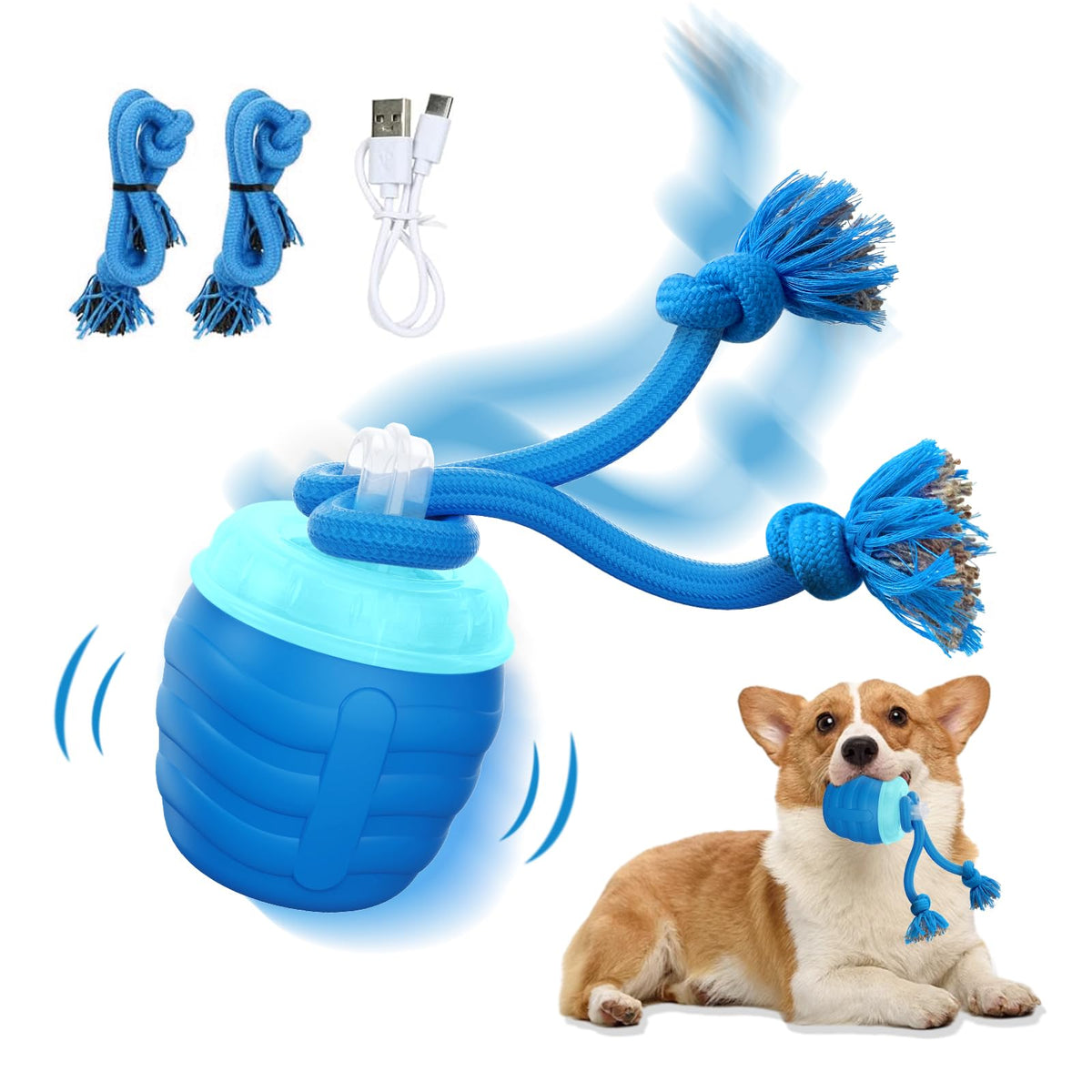 Huimpet bola interactiva para perro azul, ideal para juego activo y estimulación.