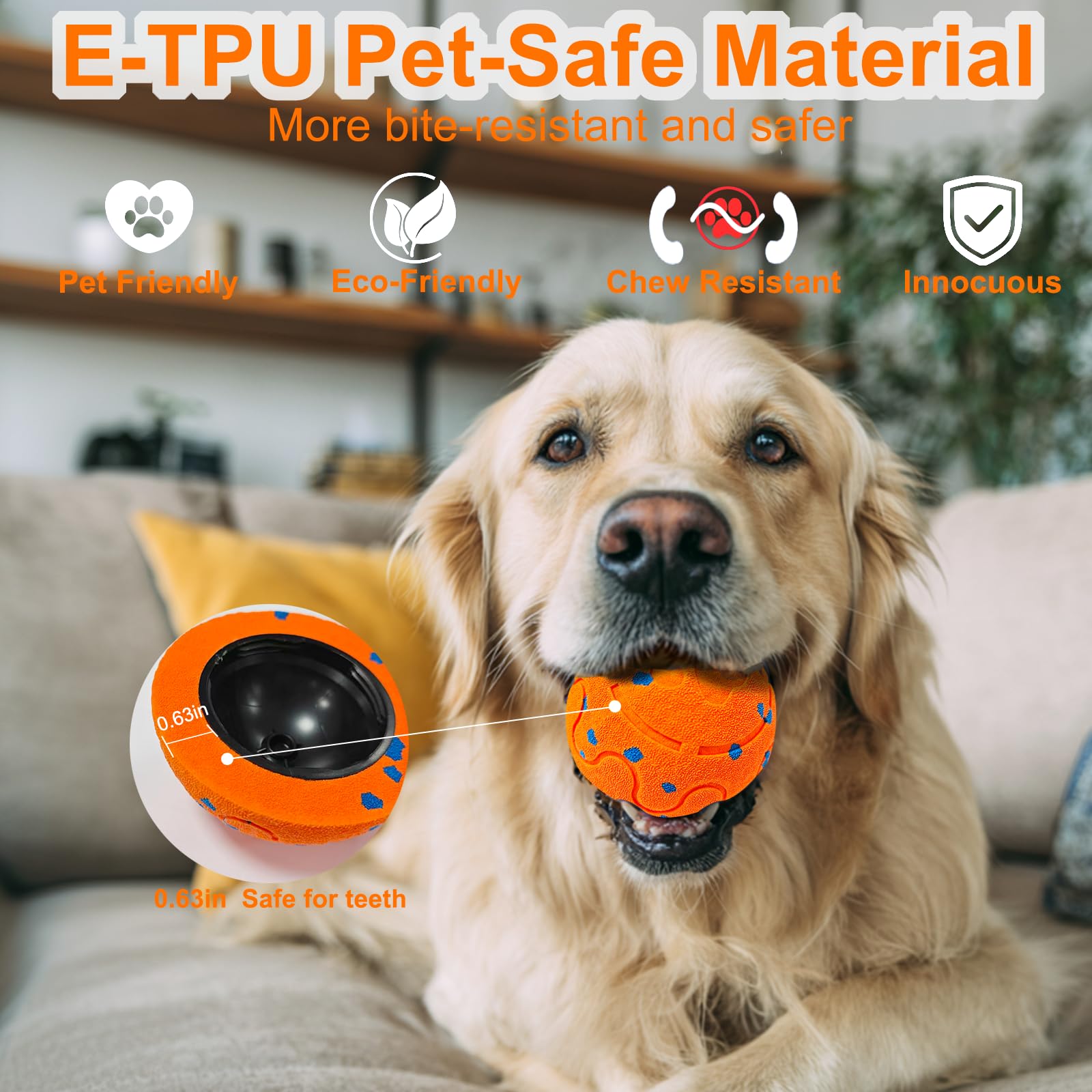 Huimpet bola interactiva naranja, con tres modos para estimular juego y diversión variada.
