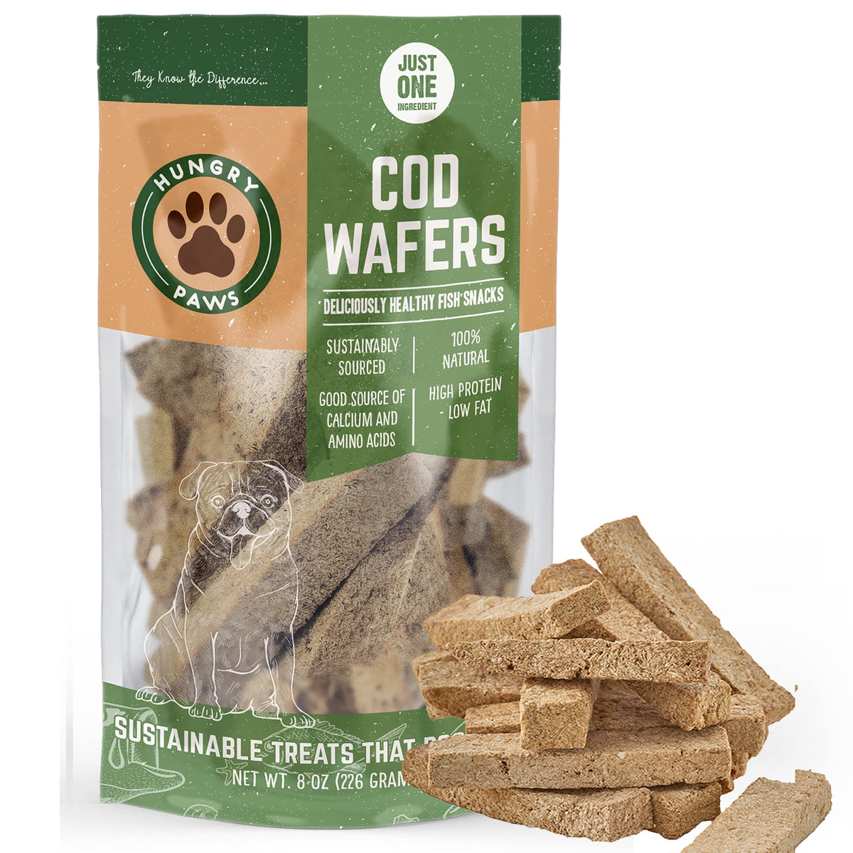 Hungry Paws galletas de bacalao para perro, snack saludable para entrenamiento.