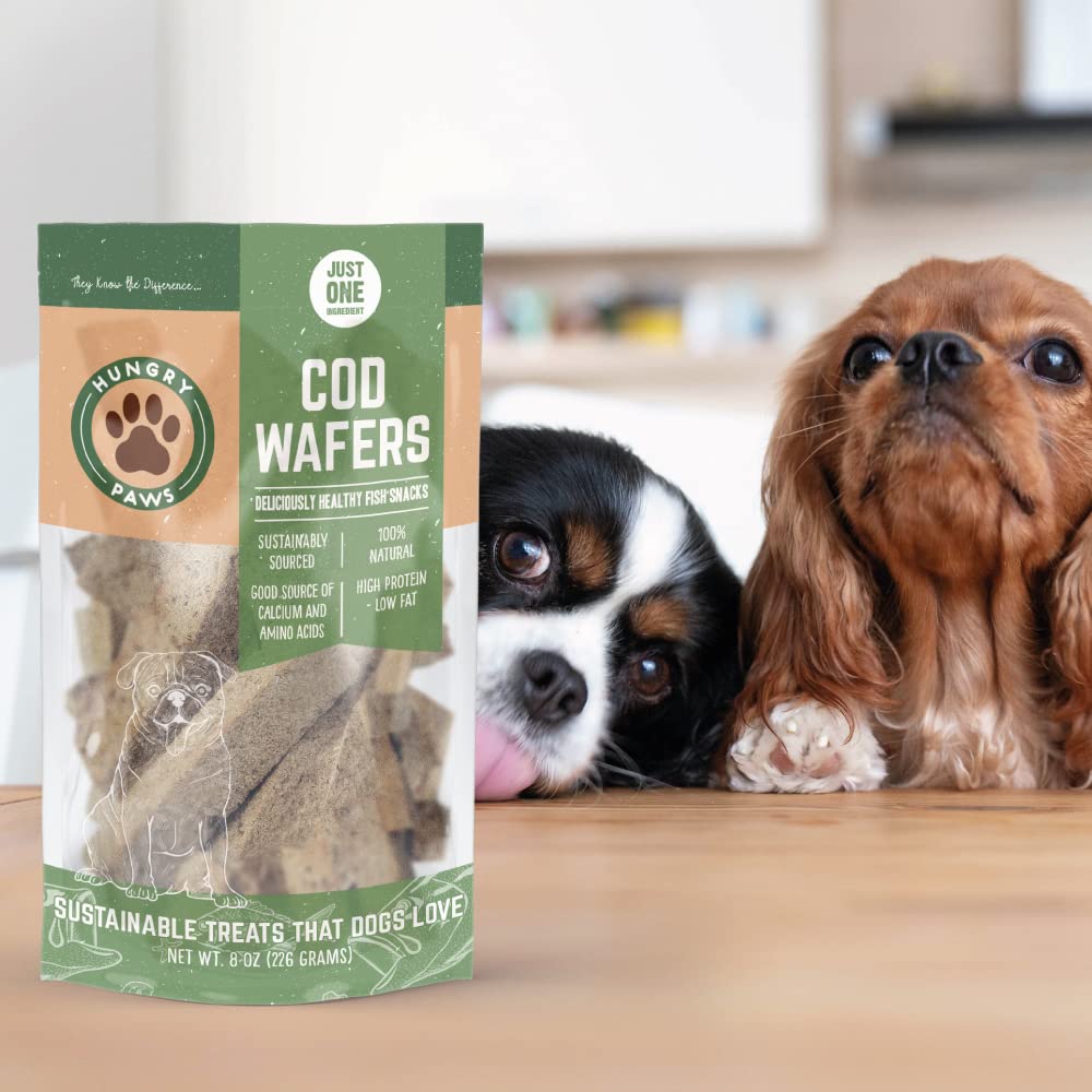 Hungry Paws wafer de bacalao para perros, ideal para entrenamiento.