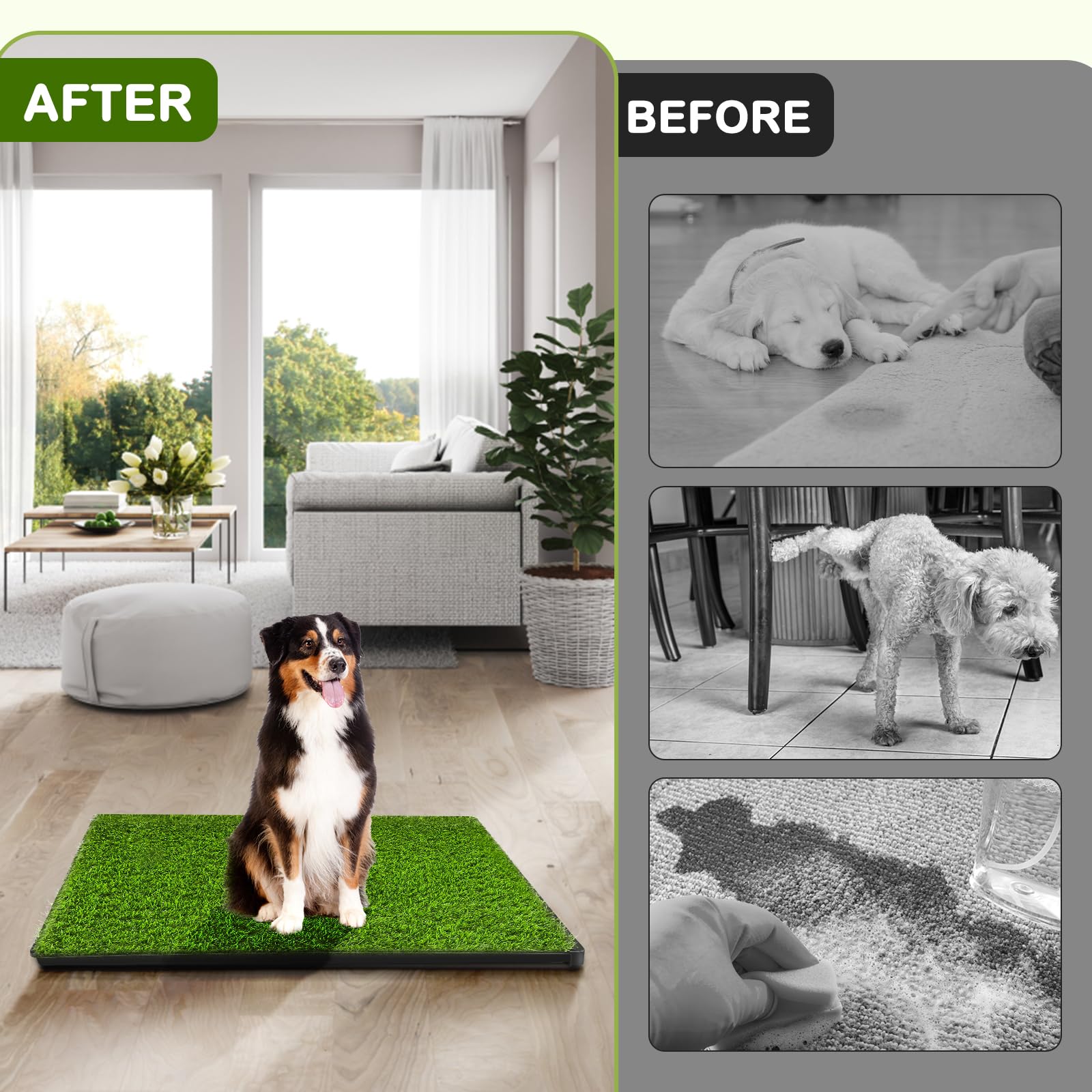 HURENTEK detalle de cesped artificial con alta densidad para comodidad del perro.