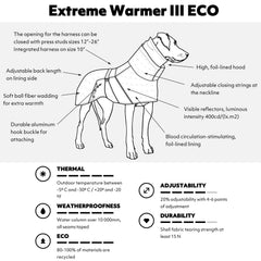 Hurtta Extreme Warmer III ECO, capucha cálida: protege orejas y cabeza en días fríos.
