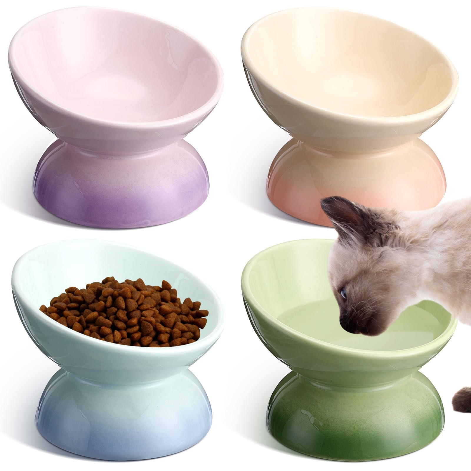Hushee tazones gatos cerámicos altos e inclinados para comodidad al comer
