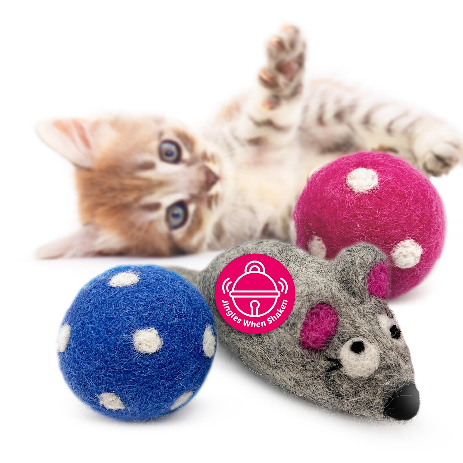 Hustle & Blush ratón de fieltro de 5 pulgadas con campana para juego activo