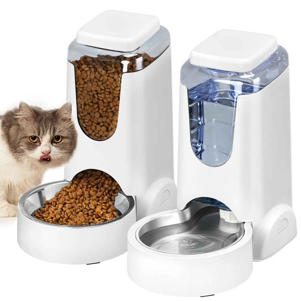 HWONMTE alimentador automático para gatos con tazón de acero inoxidable, mantiene la comida fresca