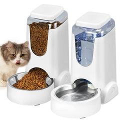 HWONMTE alimentador automático para gatos con tazón de acero inoxidable, mantiene la comida fresca