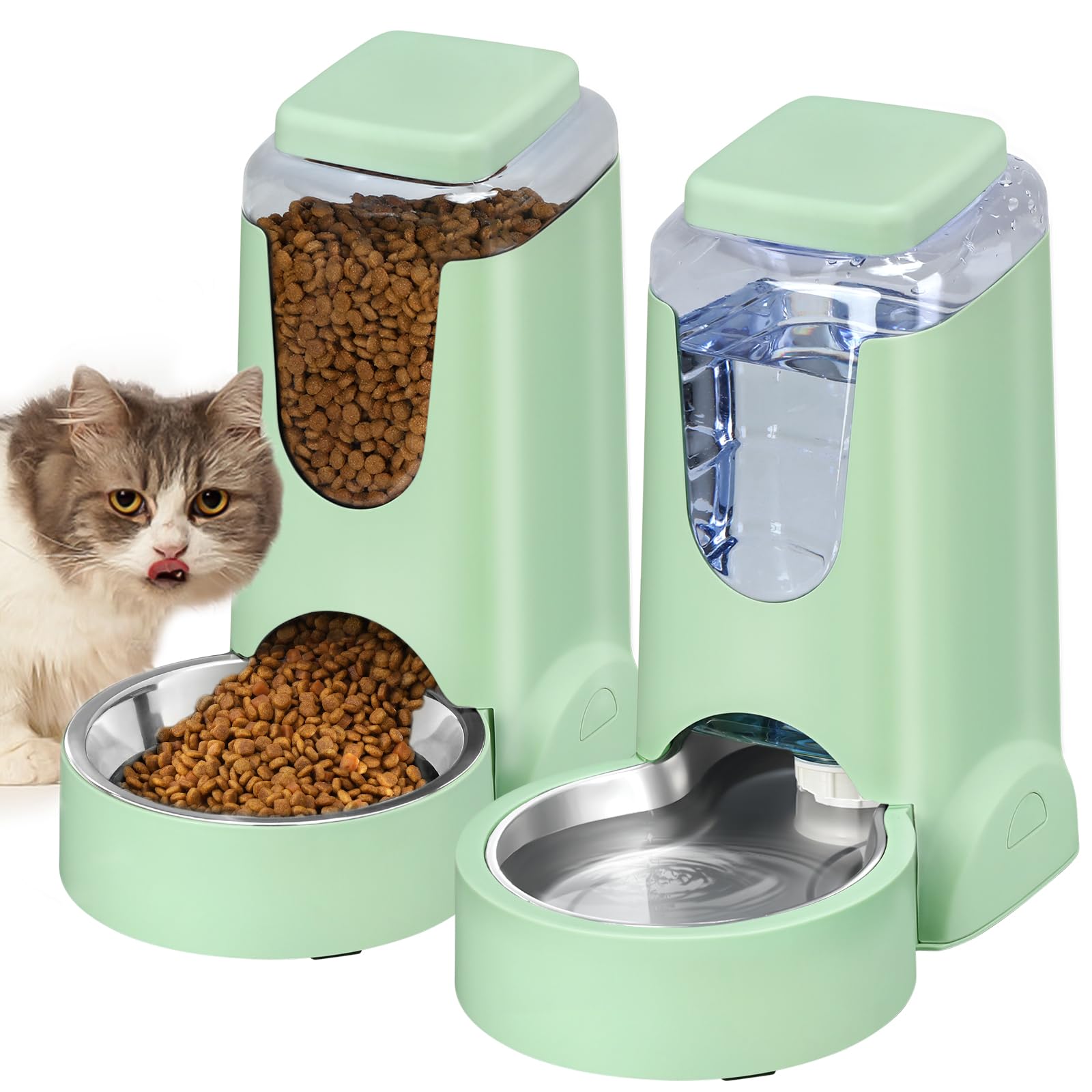 HWONMTE alimentador automático para gatos con bebedero de acero inoxidable, duradero y fácil de limpiar.