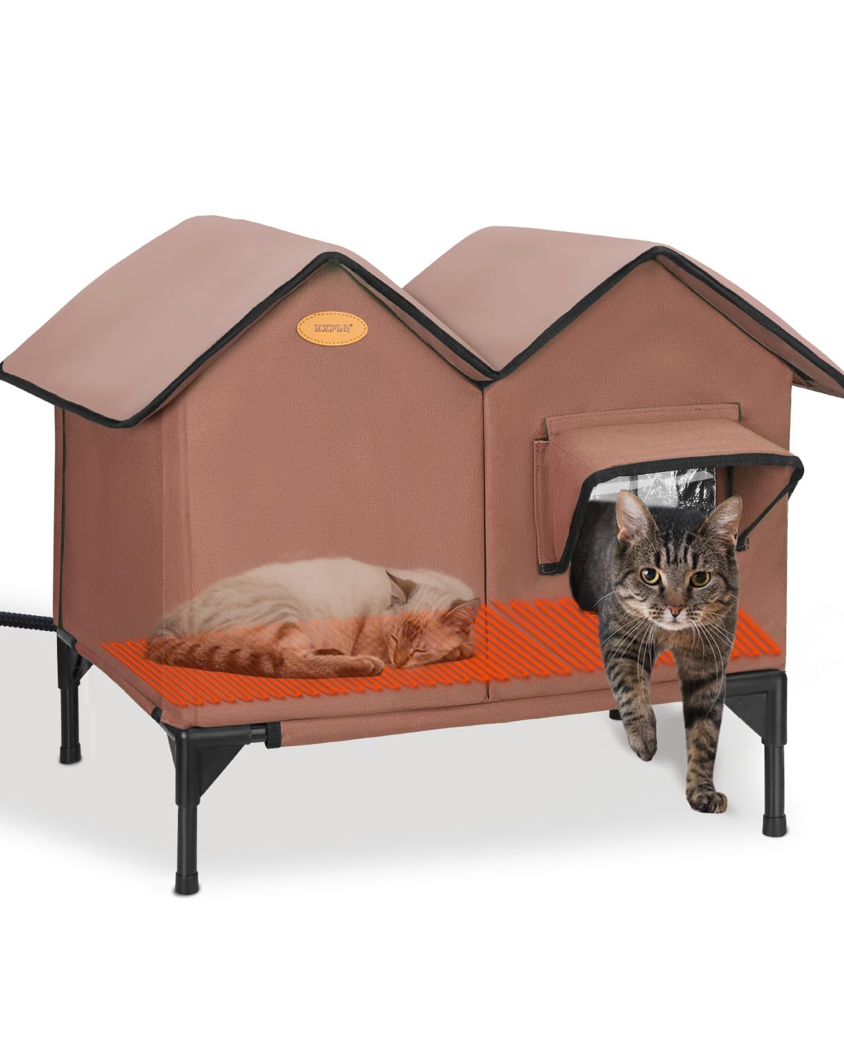 HXPLN casa-gato-caliente-exterior-frente, refugio cálido para gatos al aire libre.