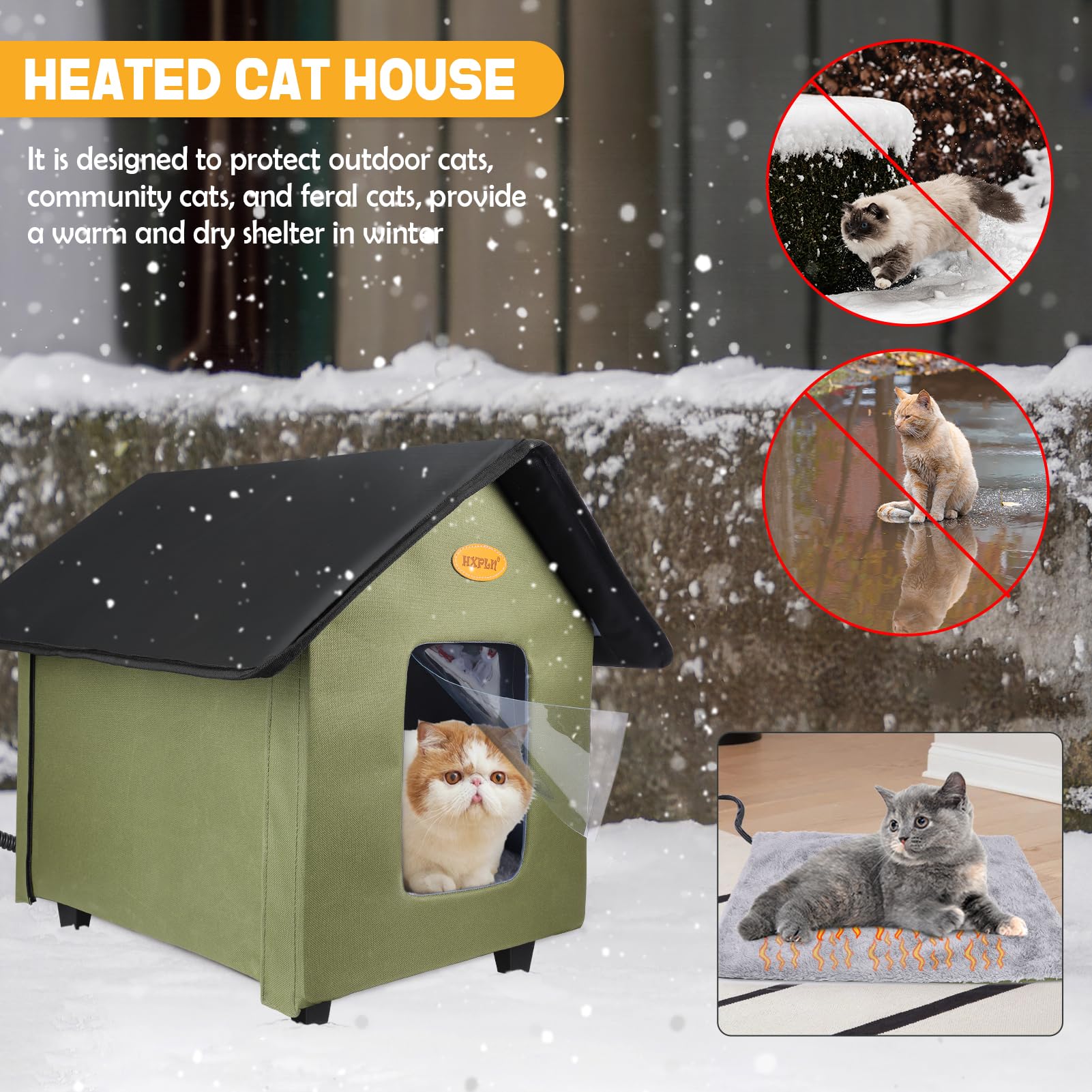 HXPLN casa-gatos-caliente-techo-inclinado: techo que evita charcos de lluvia.