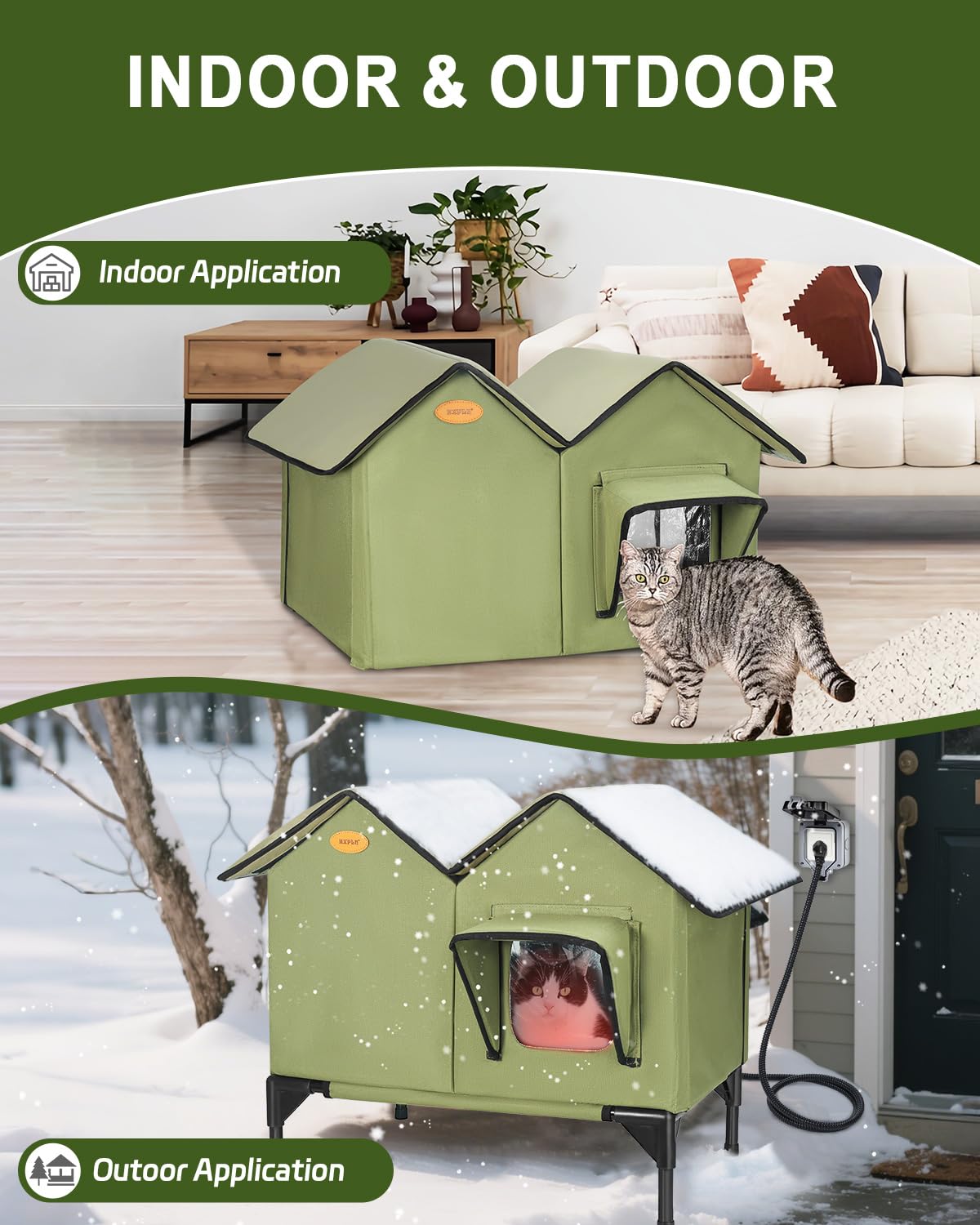 HXPLN Diseño multi gatos para refugio seguro en invierno.
