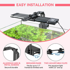 hygger abrazaderas luz acuario, montaje seguro para luces largas