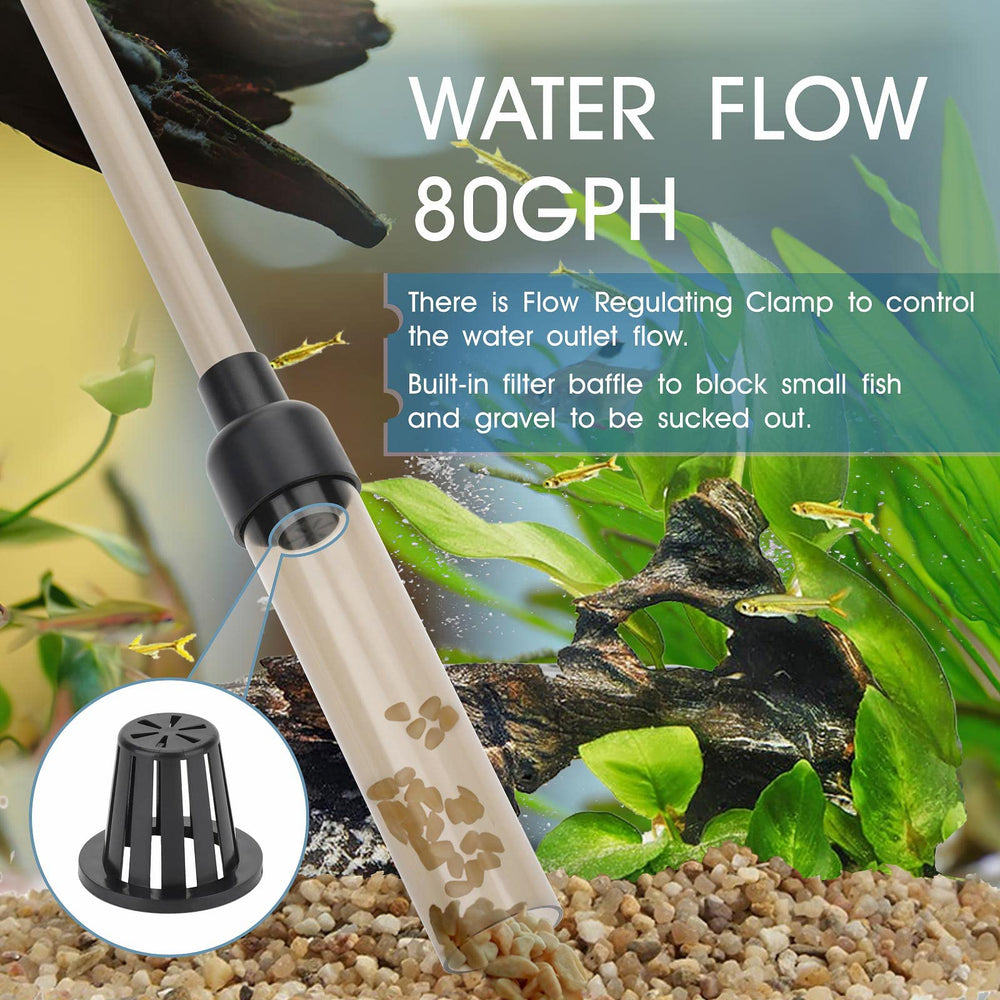 Hygger aspiradora de grava para acuario con boquilla pico-pato para succionar fecas con facilidad.