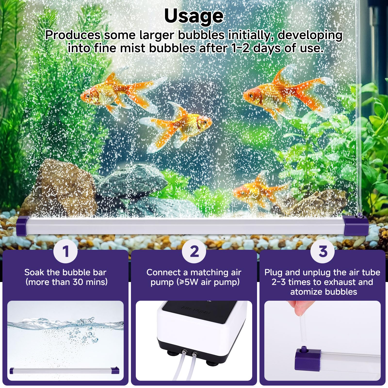 Hygger barra burbujas acuario accesorios incluidos para instalación rápida.