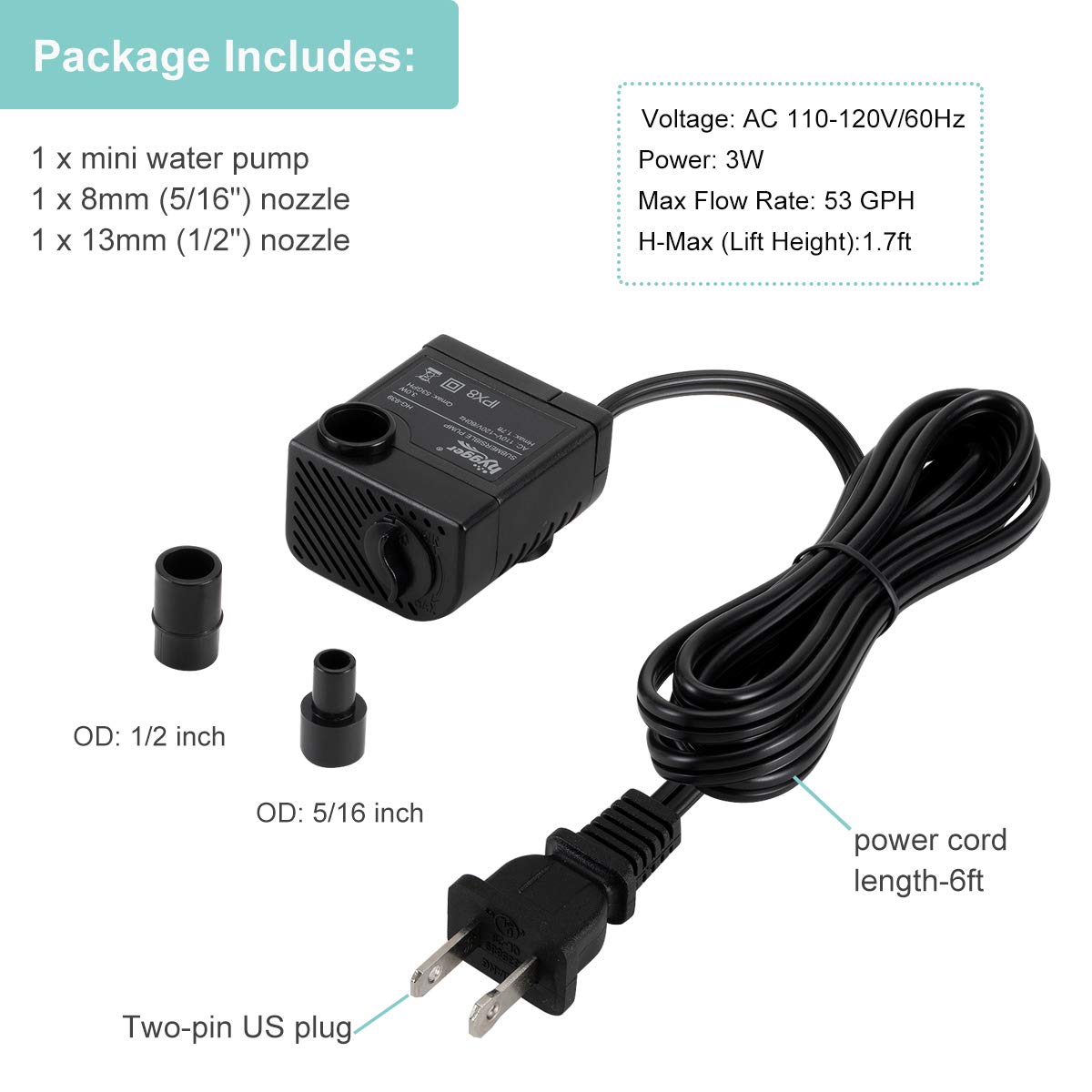 Bomba hygger con cable de 1,8 m para flexibilidad de colocación