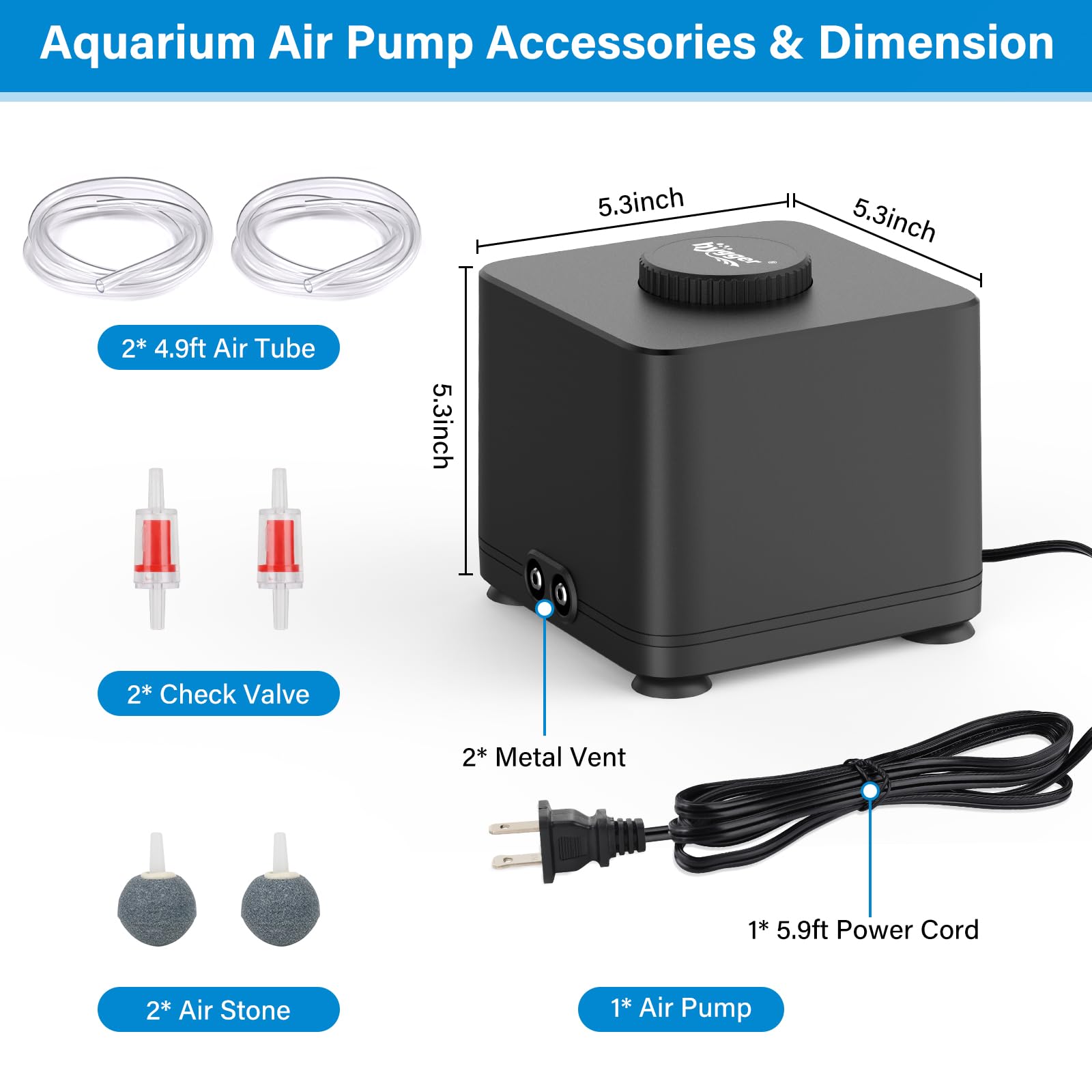 Hygger: bomba de aire duradera en ABS y acero inoxidable