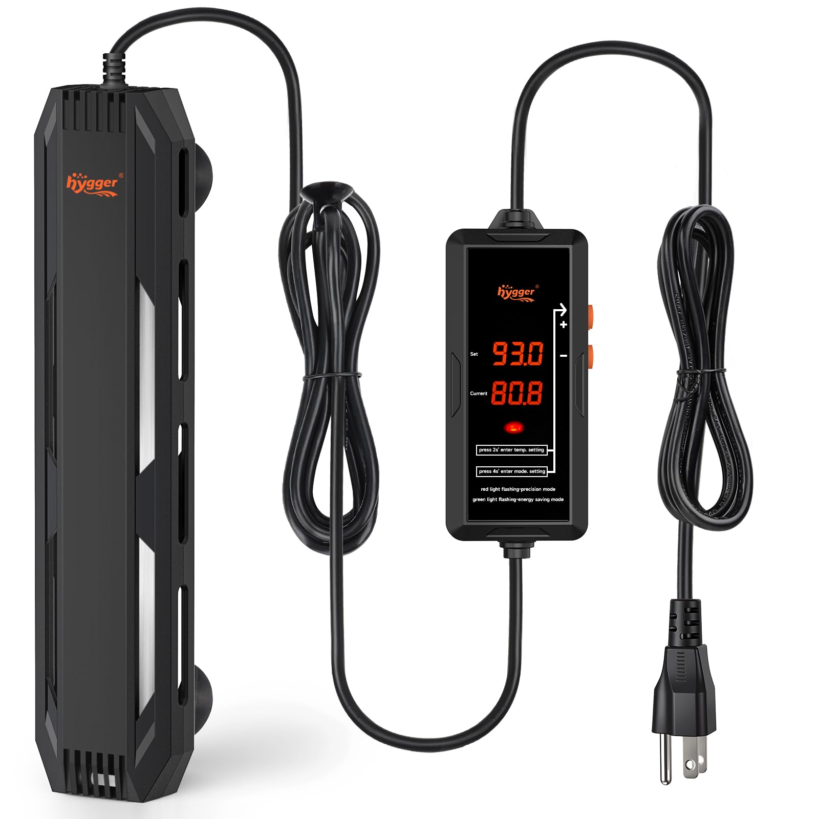 Calentador Hygger 1000W con control digital para acuario, temperatura estable.