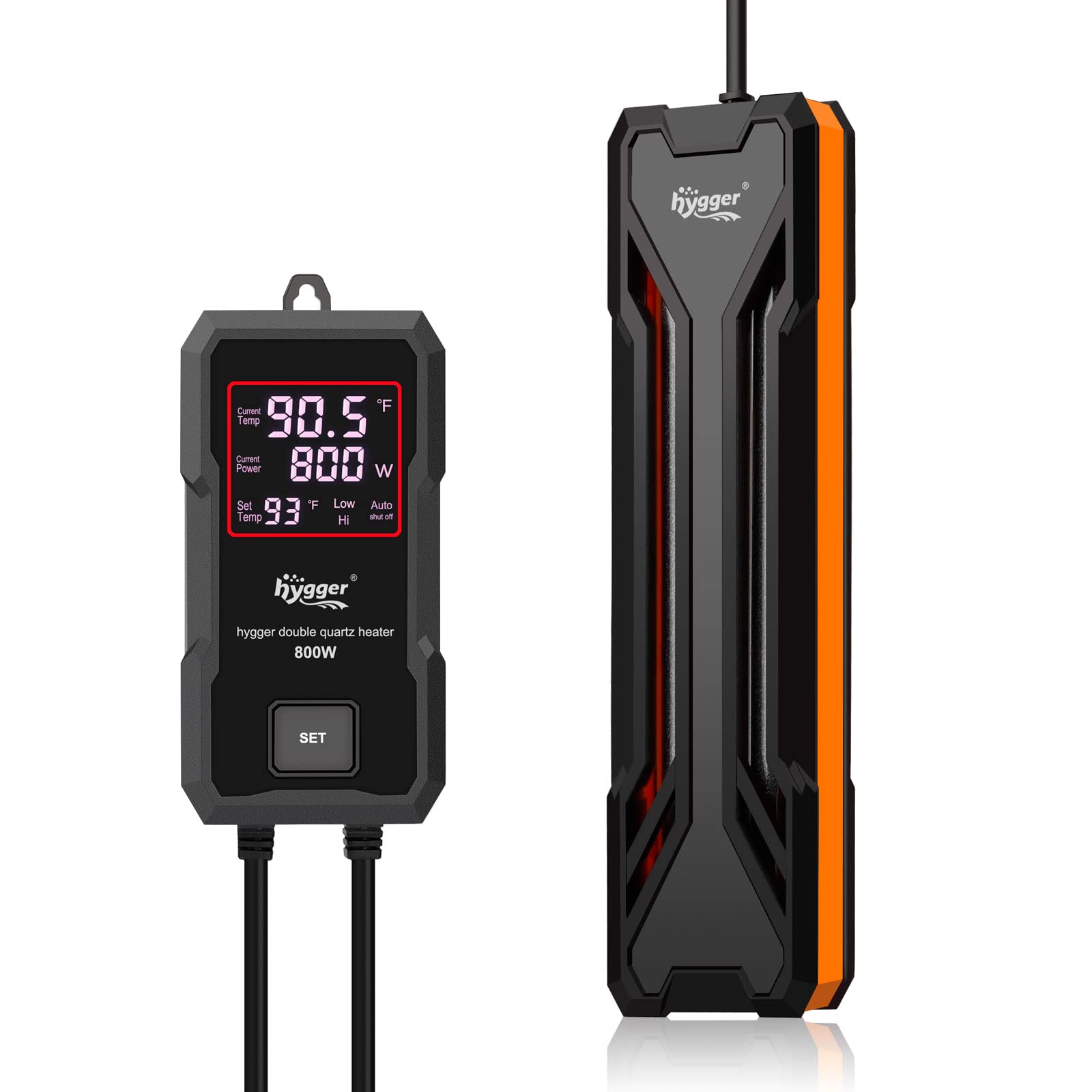 Hygger calentador de acuario 300W, vista frontal para control de temperatura