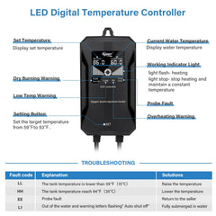 Calentador hygger de 500 vatios con panel digital y control externo para mayor comodidad.