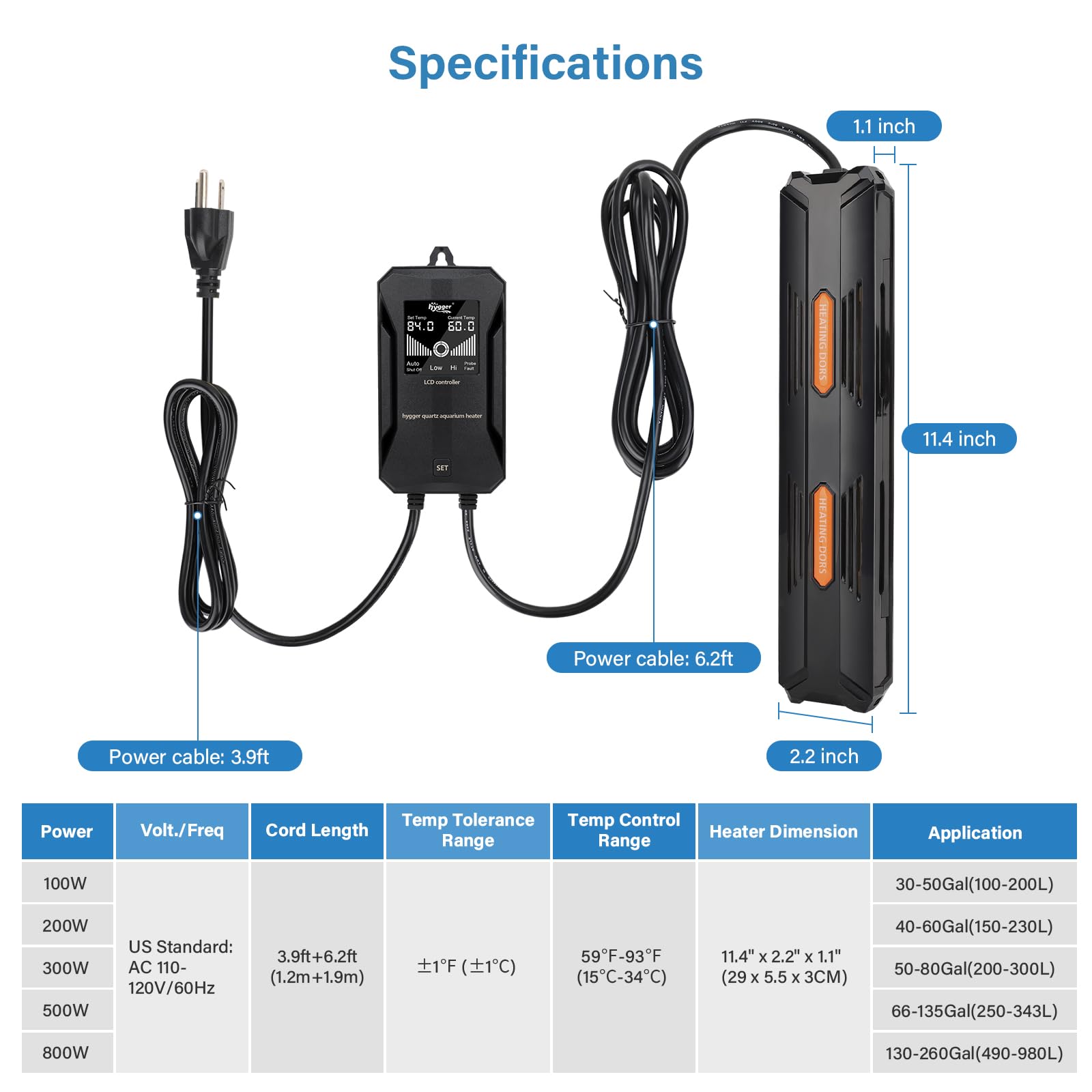Calentador hygger de 800 vatios con vidrio de cuarzo resistente.