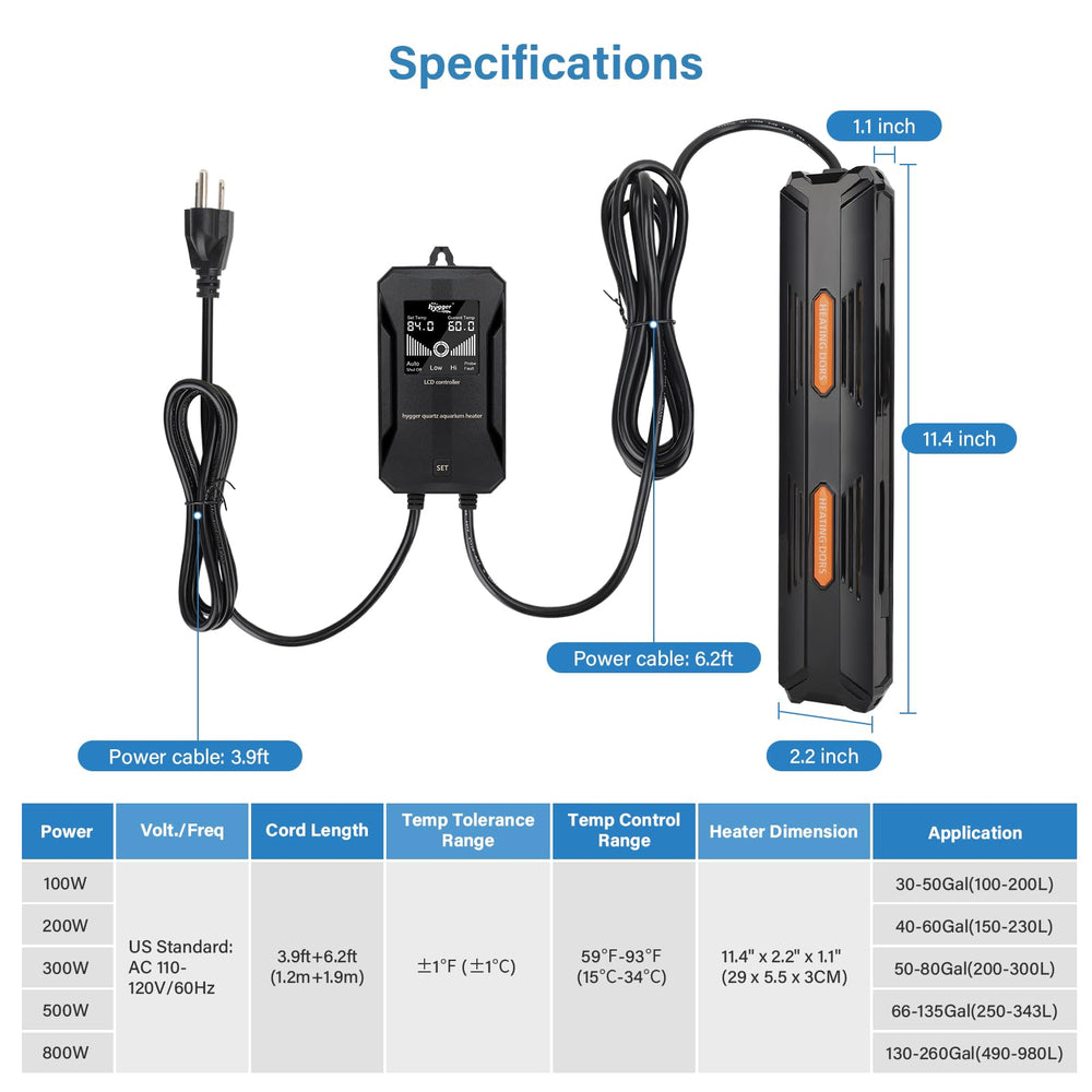 Calentador hygger de 800 vatios con vidrio de cuarzo resistente.