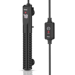 Calentador cerámico hygger instalado externamente con control de temperatura para acuario.