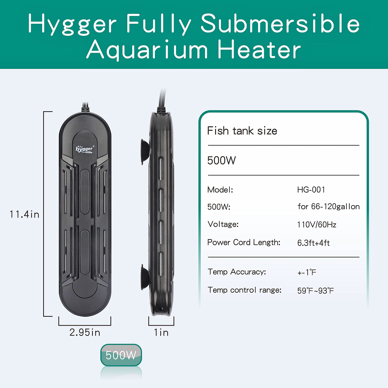 Diseño sumergible de Hygger para instalación horizontal o vertical