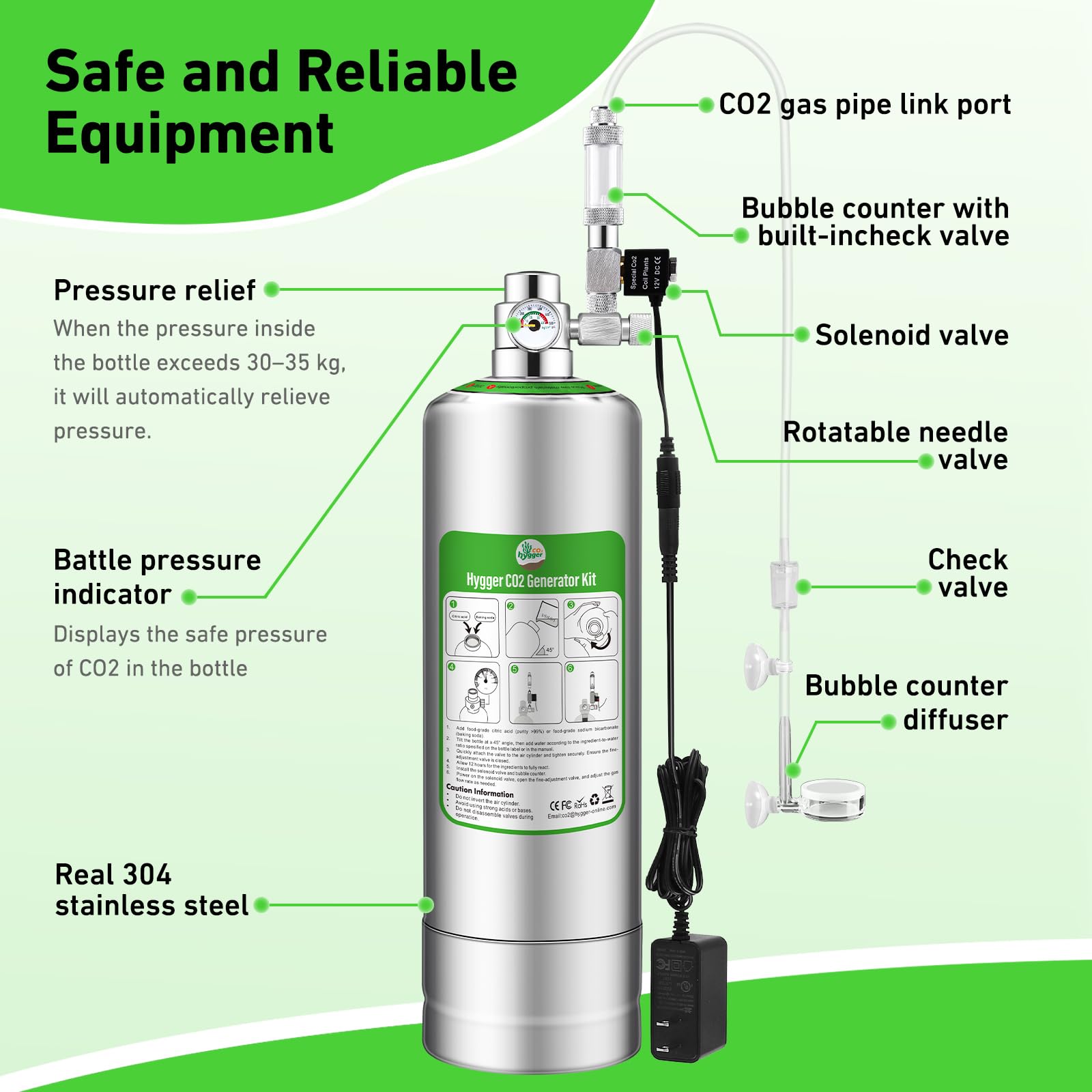 Conjunto Hygger CO2 2L con regulador y válvula solenoide