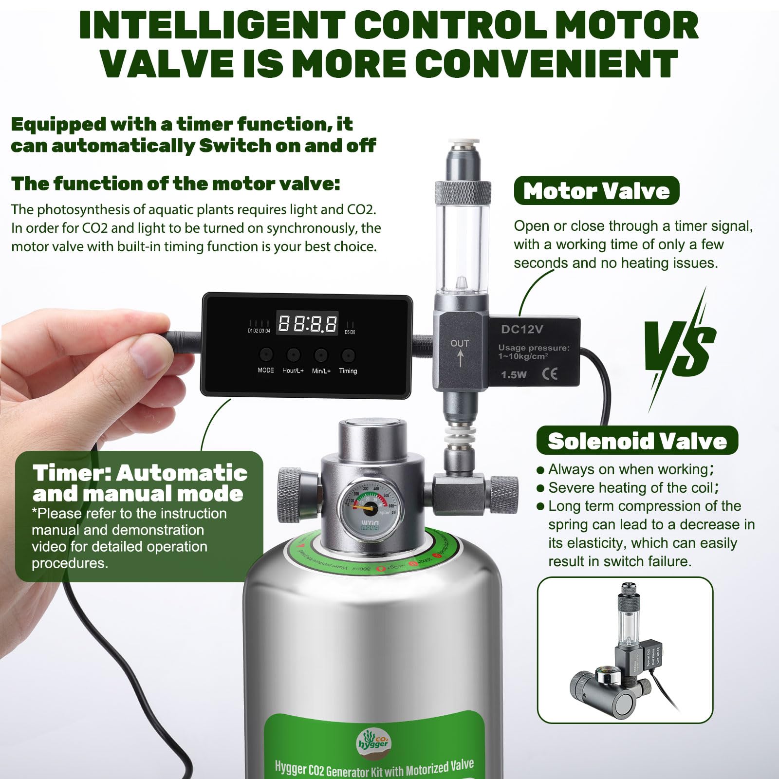 Hygger CO2 botella-5l vista frontal para suministro potente de CO2 en acuarios grandes.