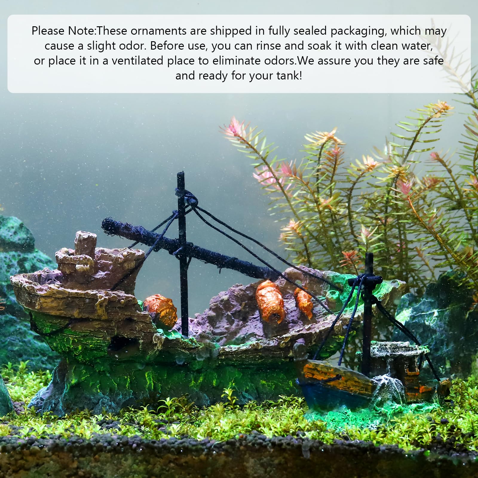 Hygger CO2 centro decoracion acuario naufragio, crea escena submarina atractiva y duradera.