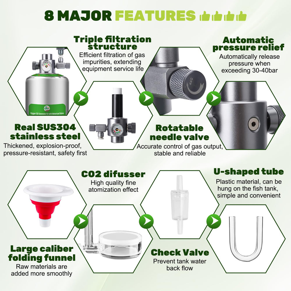 Hygger CO2, válvula motor, control preciso de inyección para plantas acuáticas.
