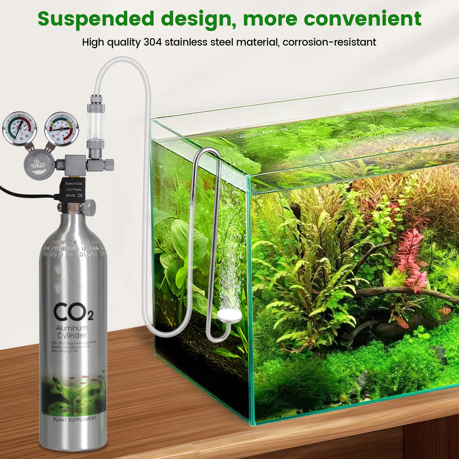 Hygger CO2: diseño curvo colgante para montaje sencillo en acuario.
