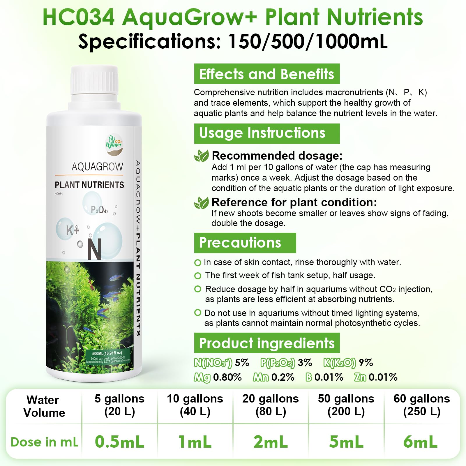 Hygger CO2 HC034 dosificador incluido facilita medición precisa de dosis