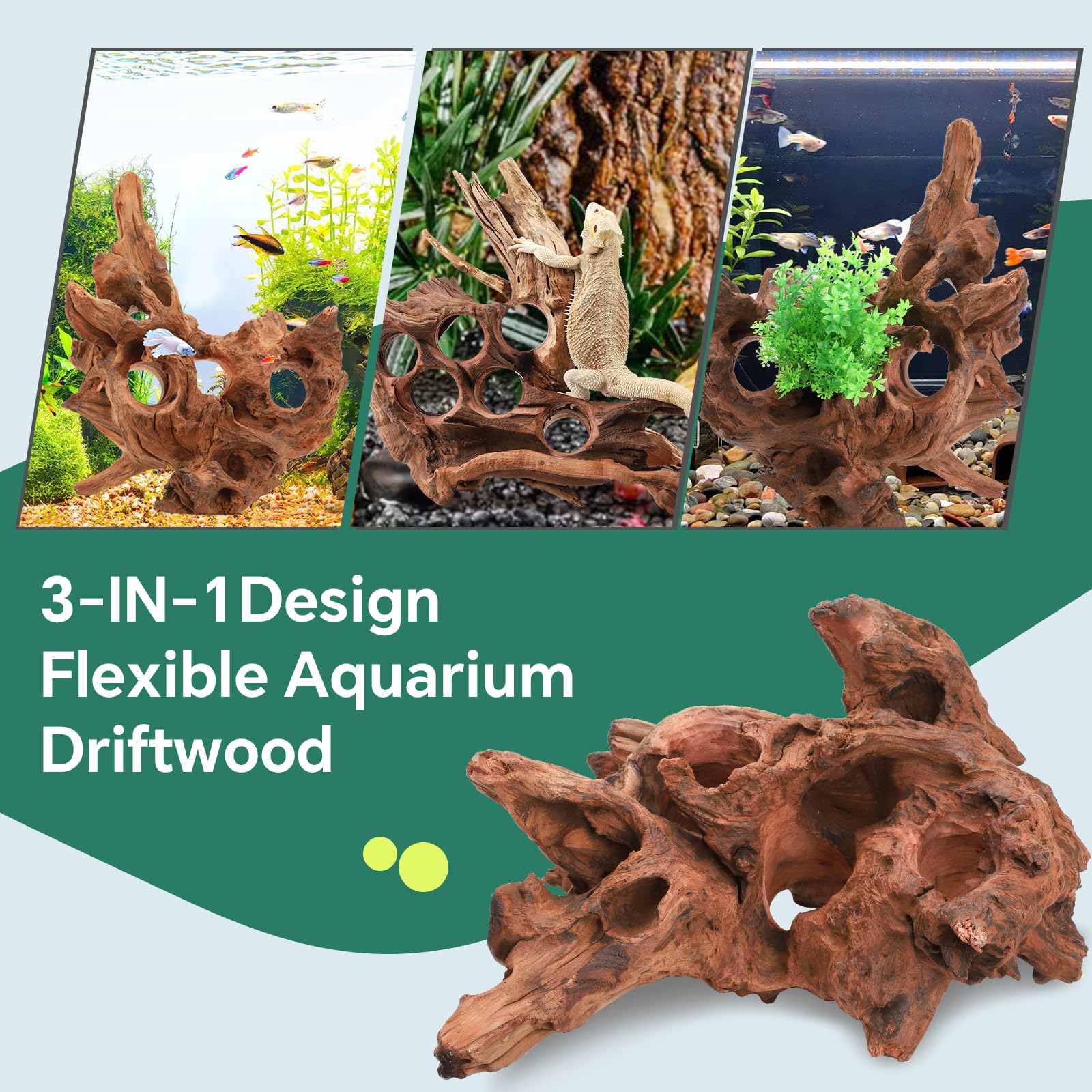 Hygger CO2 madera deriva para terrario, decoración natural en elegancia rústica