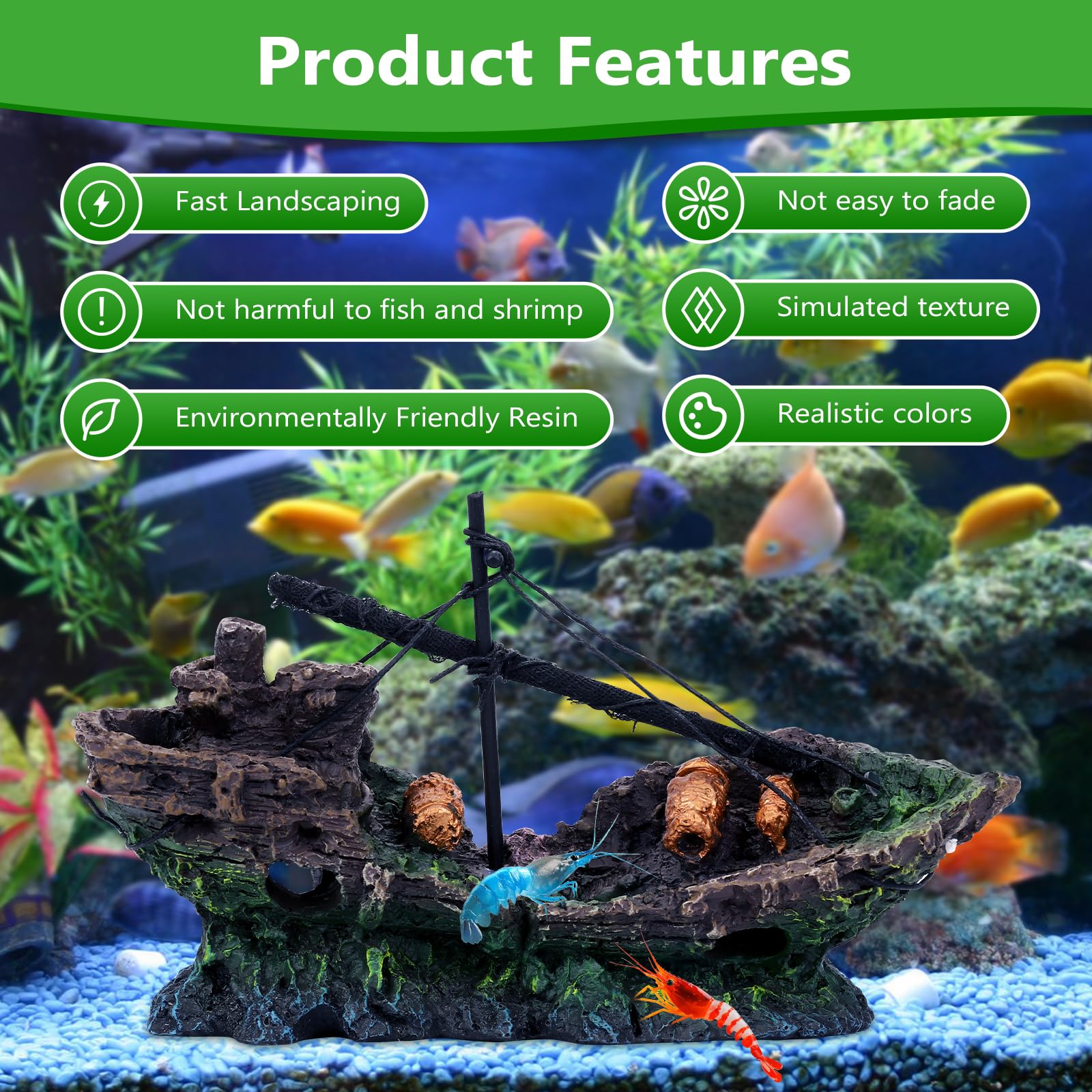 Hygger CO2 naufragio grande con hueco, ofrece refugio y escondites para peces.