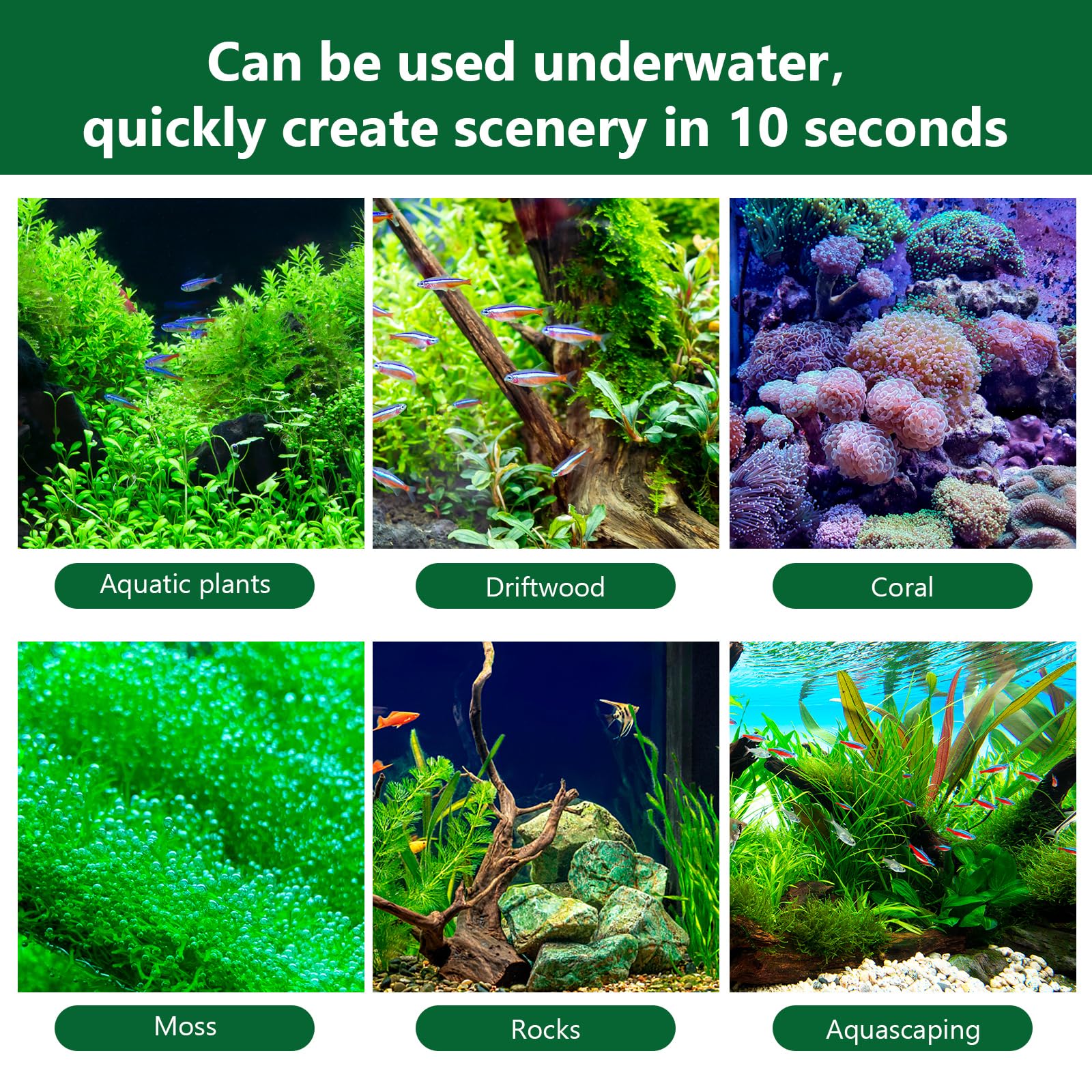 Hygger CO2 pegamento acuario, rocas y madera