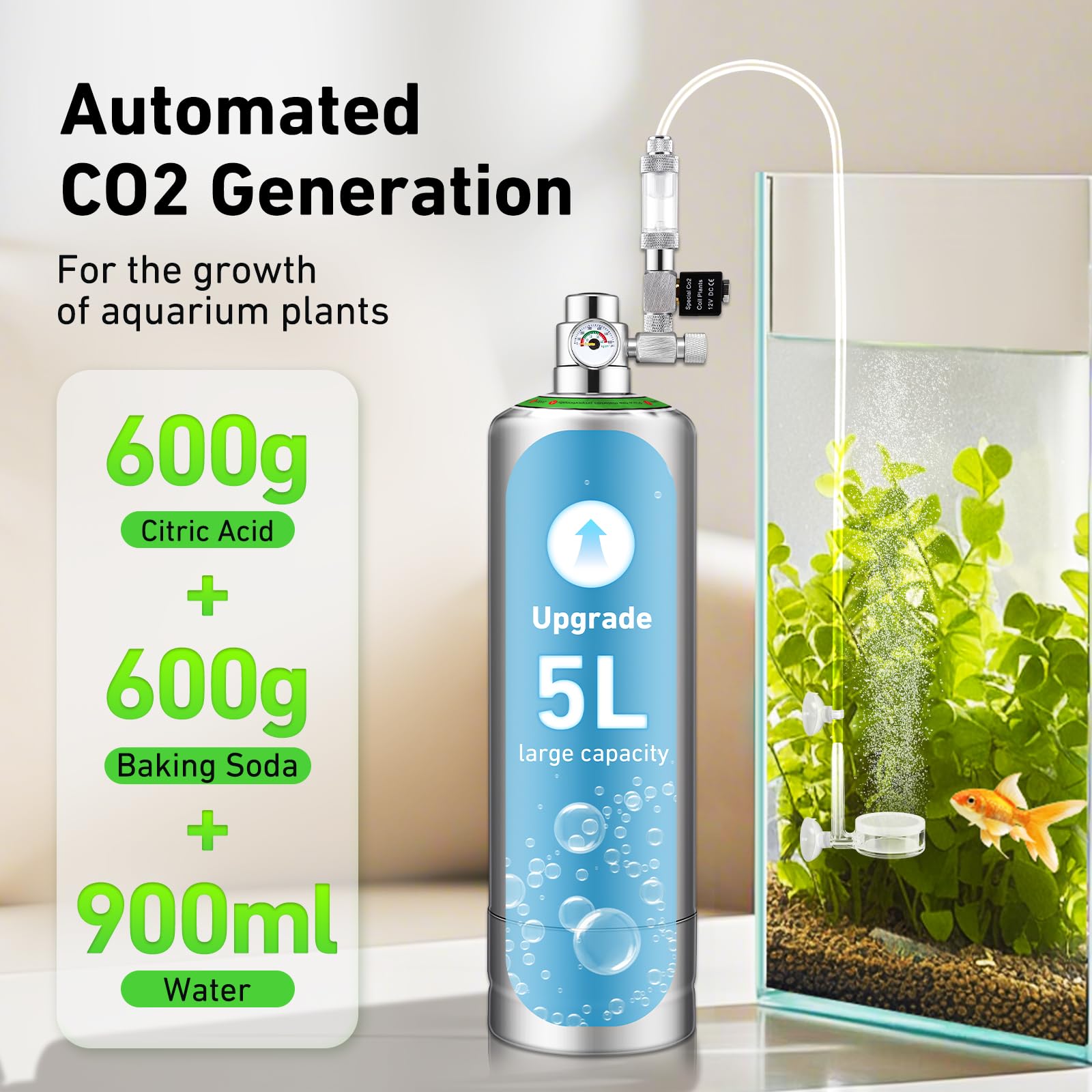 Hygger CO2 Pro 5L: regulador preciso para controlar CO2 en el acuario.