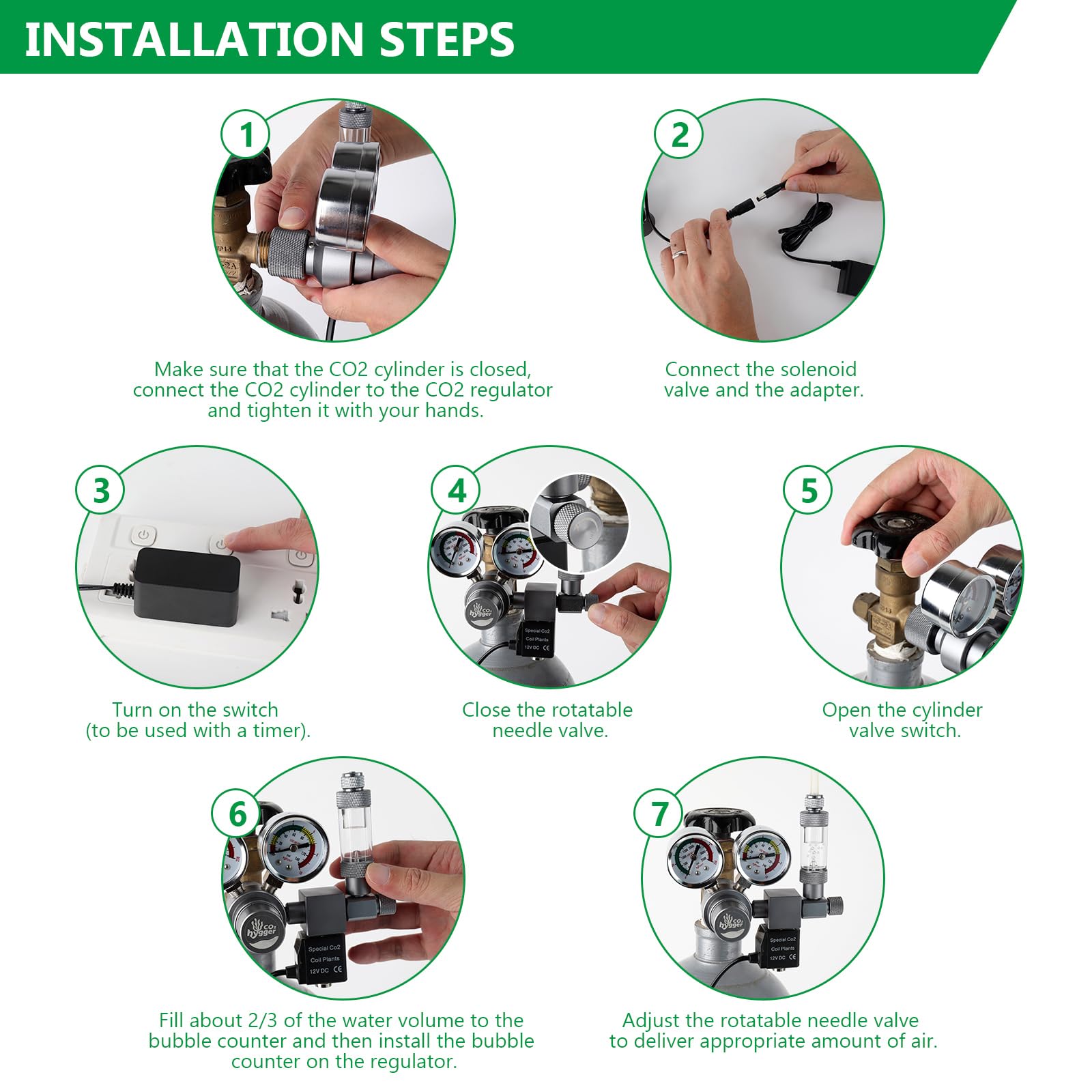 Ajuste fino de flujo del Hygger CO2 Regulator para plantas acuáticas.